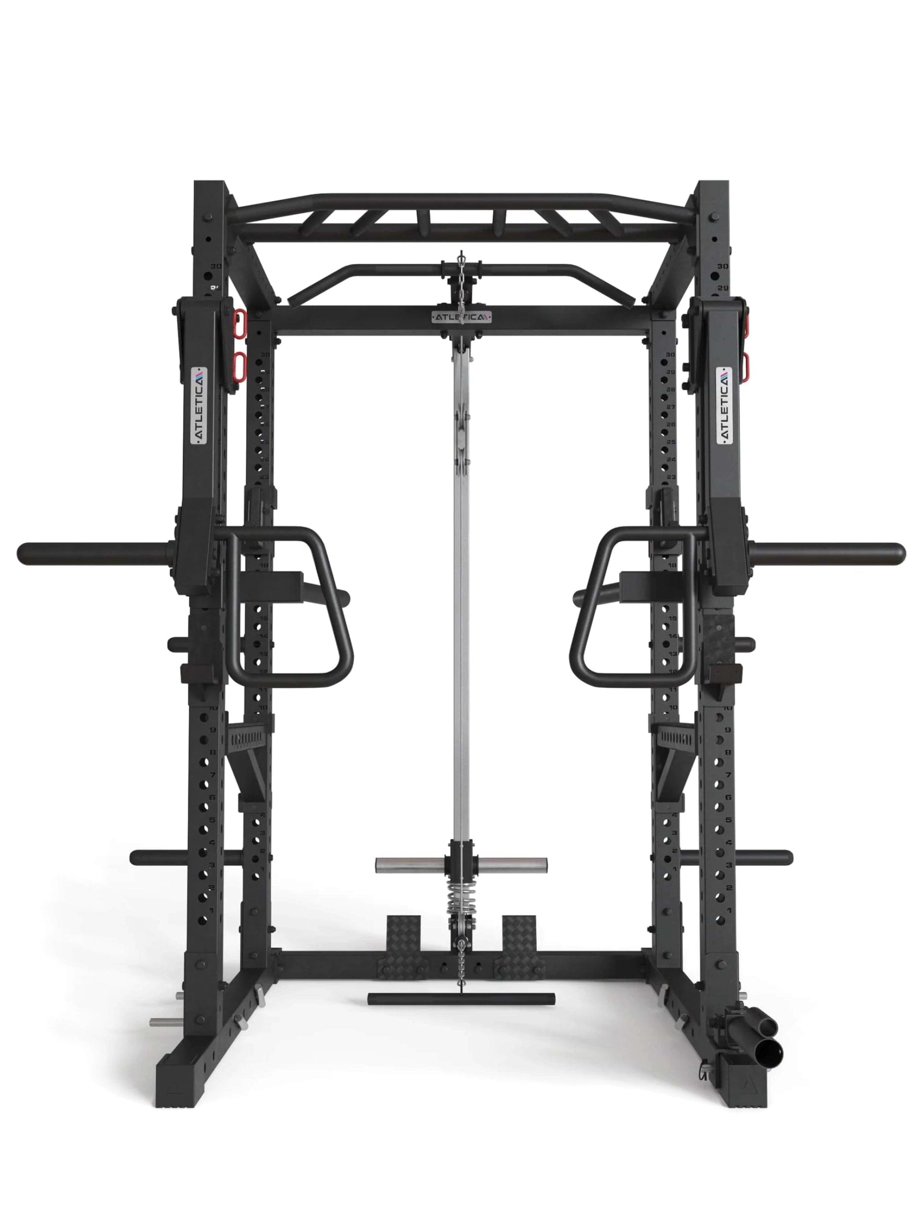 Squat Rack R7-Kano: mit Latzug | Ruderstation | Jammer Arms | Klimmzugstange | Dip Bar | Landmine | J-Hooks, Weight-Pins & Band Pegs | in zwei Höhen verfügbar,