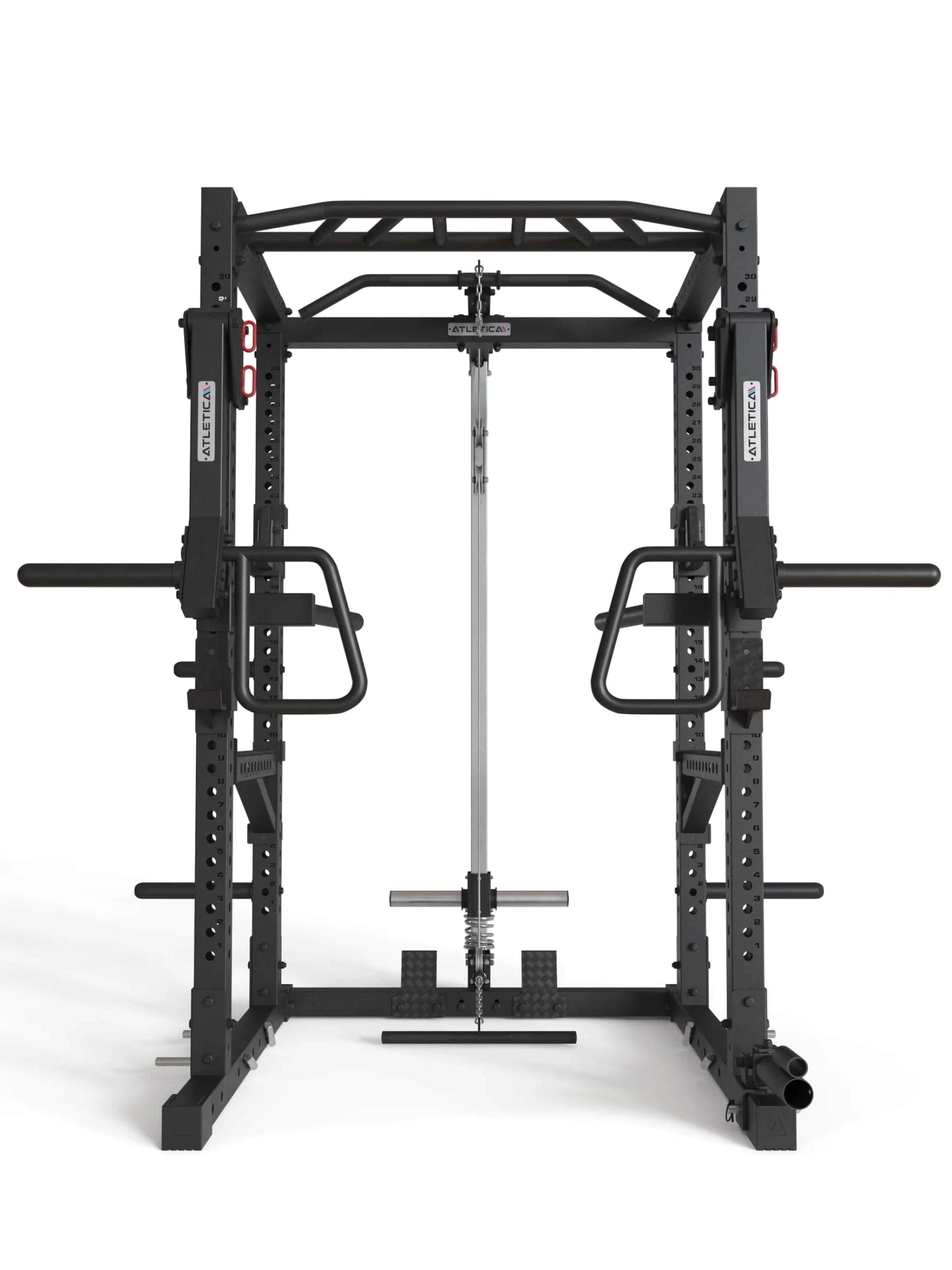 Squat Rack R7-Kano: mit Latzug | Ruderstation | Jammer Arms | Klimmzugstange | Dip Bar | Landmine | J-Hooks, Weight-Pins & Band Pegs | in zwei Höhen verfügbar, #size_224-cm