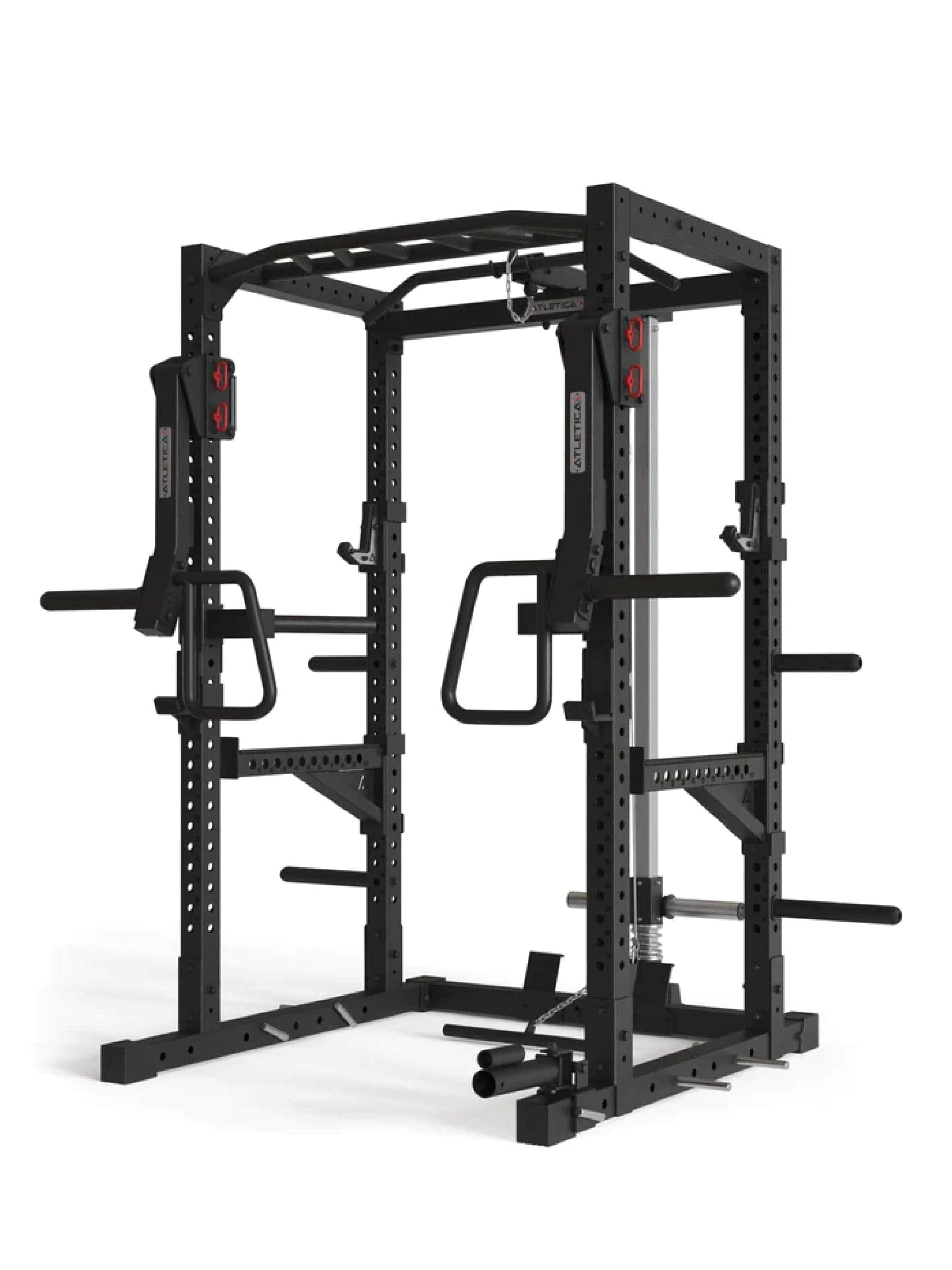 Squat Rack R7-Kano mit Latzug: Ruderstation | Jammer Arms | Klimmzugstange | Dip Bar | Landmine | J-Hooks, Weight-Pins & Band Pegs | in zwei Höhen verfügbar, 