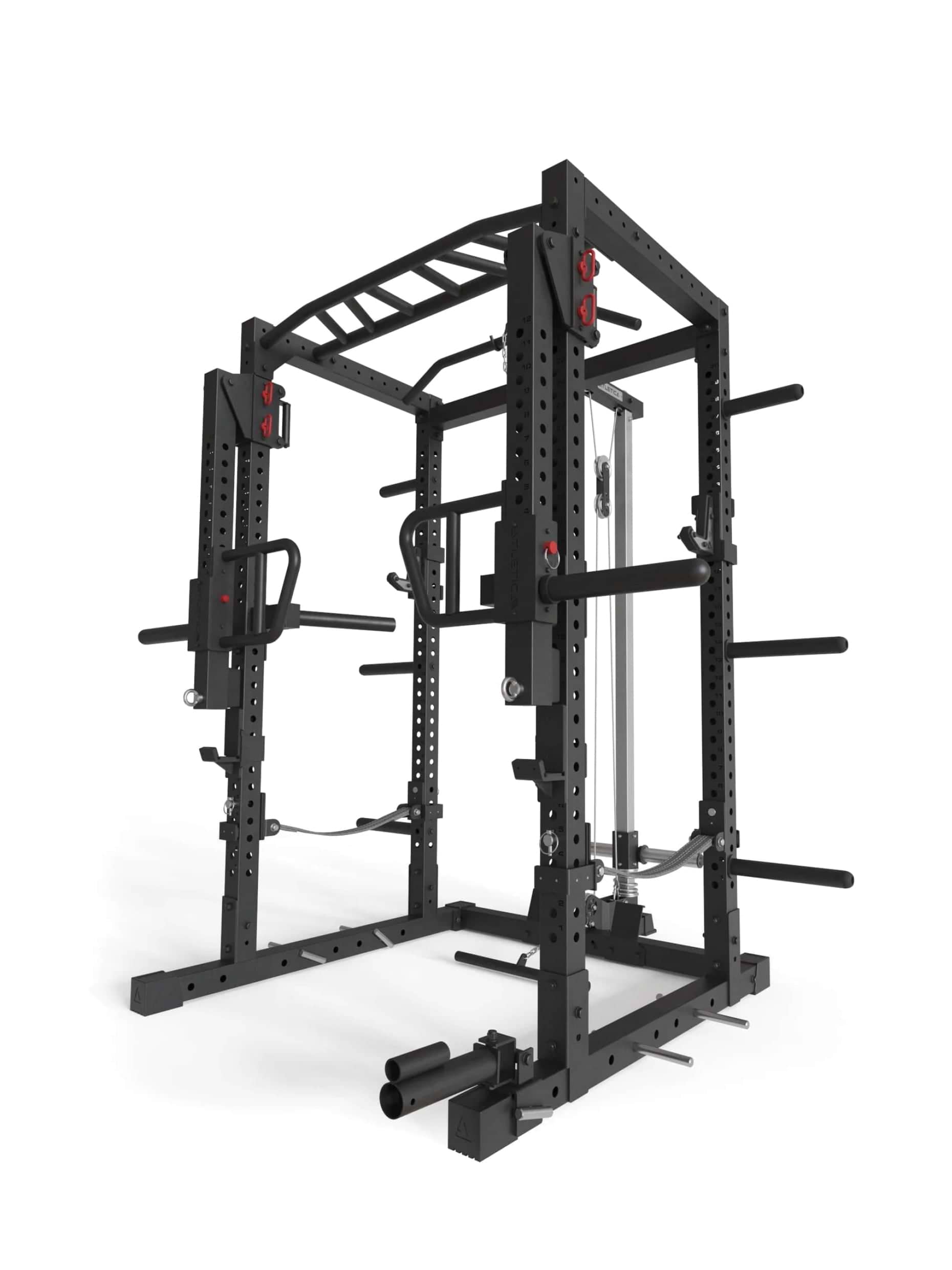 Power Rack R7-Raiden: Squat Rack mit Kabelzug | Jammer Arms | Safety Straps | Multi-Grip Klimmzugstange | Dip Station | J-Hooks, Weight Pins, Landmine | in zwei Höhen verfügbar, 