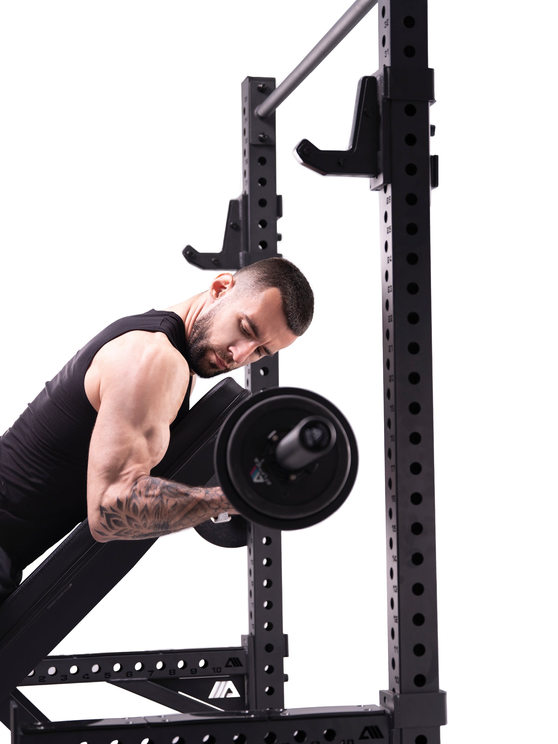 Full Rack, Squat Rack R7 Serie: Spotter Arms, weite J-Hooks inklusive 