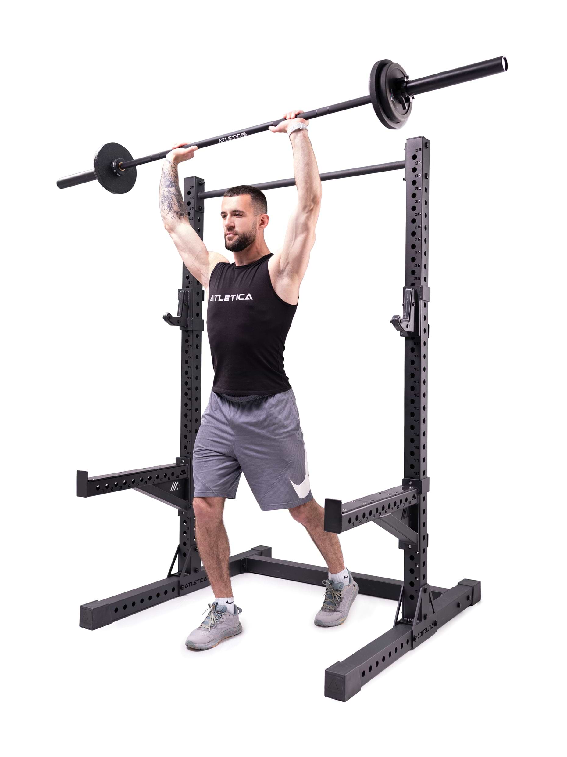 Power Rack, Squat Rack R7: ideal für Räume mit unterschiedlichen Deckenhöhen | Spotter Arms, weite J-Hooks inklusive 