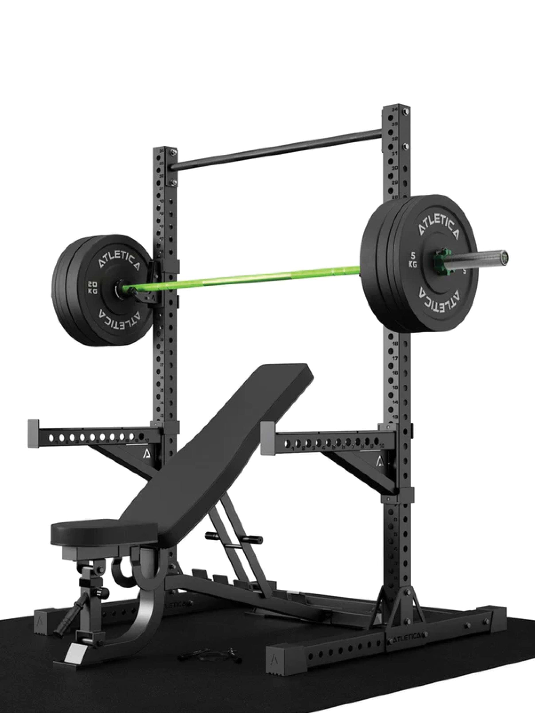Power Rack: Half Rack mit Schrägbank und Langhantel