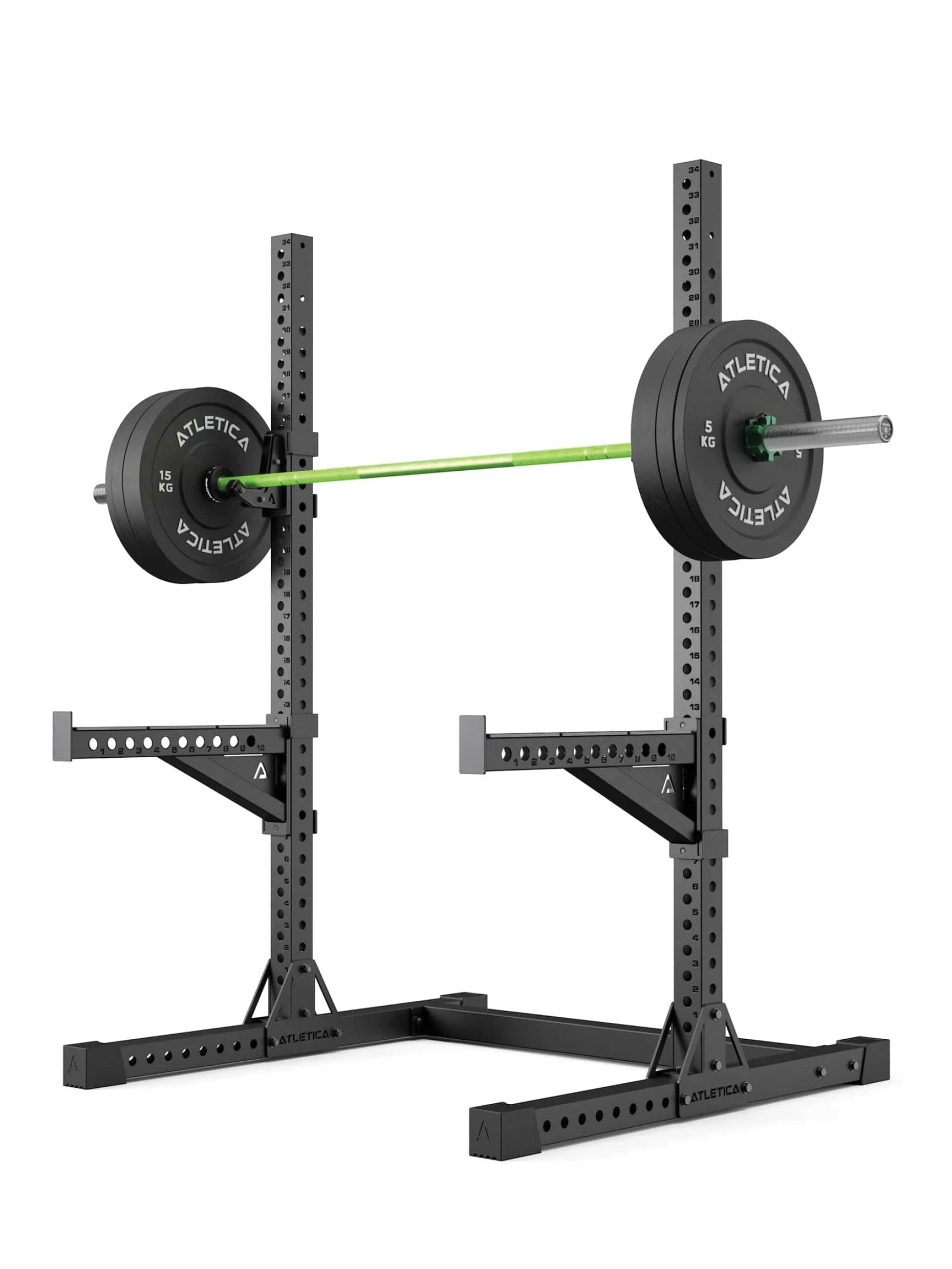 Power Rack Squat Force Set R7: Half Rack mit Hantelstange | 70 kg Bumper Plates | Verschlüsse | Spotter Arms | J-Hooks inkl.