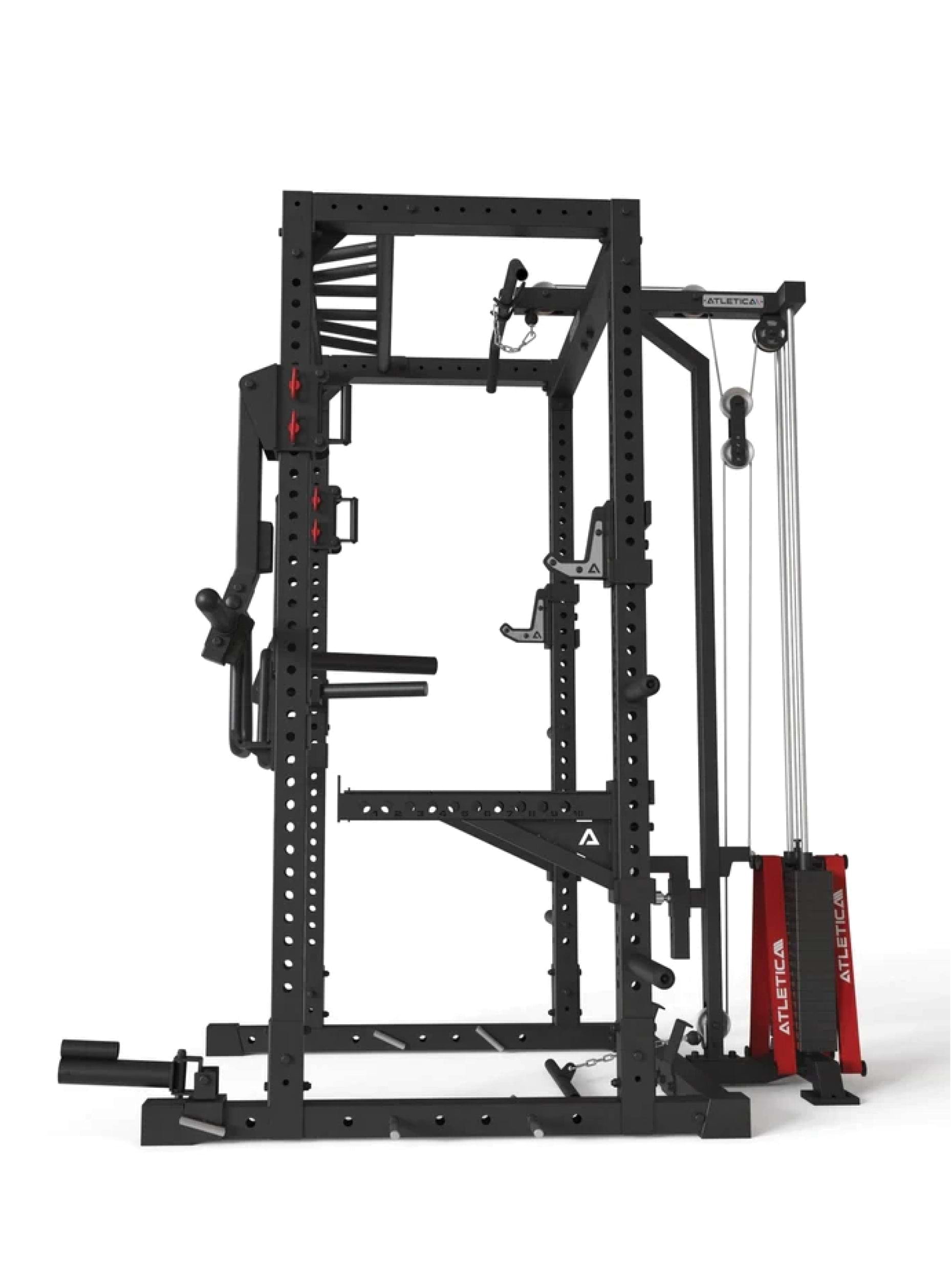 Power Rack R7-Stryker: Latzug, Ruderstation & Jammer Arms | Spotter Arms & Dip Station | J-Hooks Landmine| Weight Pins & Band Pegs | 