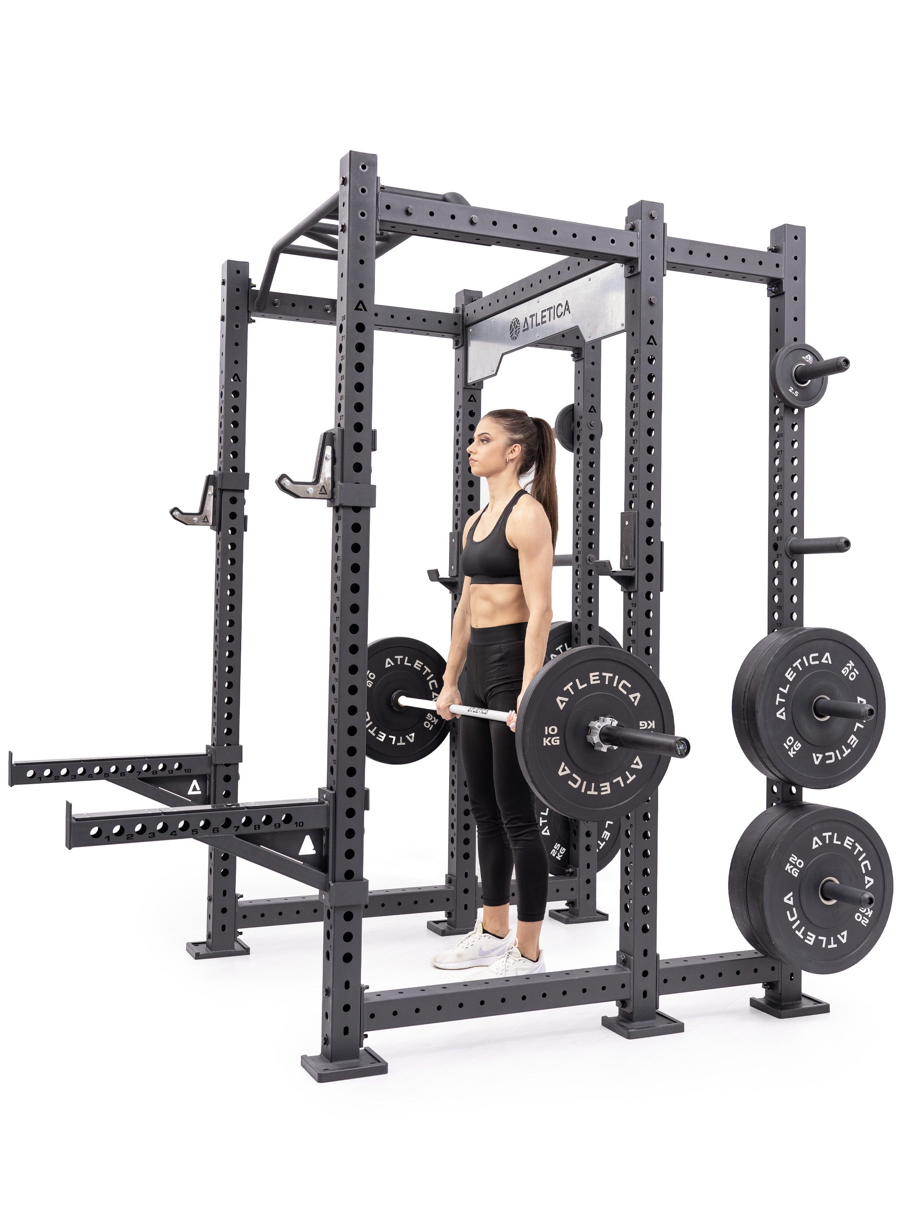 Power Rack R8-Apache: 6-Pfosten Squat Rack | 226 cm Höhe | 123x143 cm Grundfläche | 209 kg schwer | 8 Weight Pins, Pull-Up Bar, Spotter Arms, Bar Holder, 4 J-Hooks