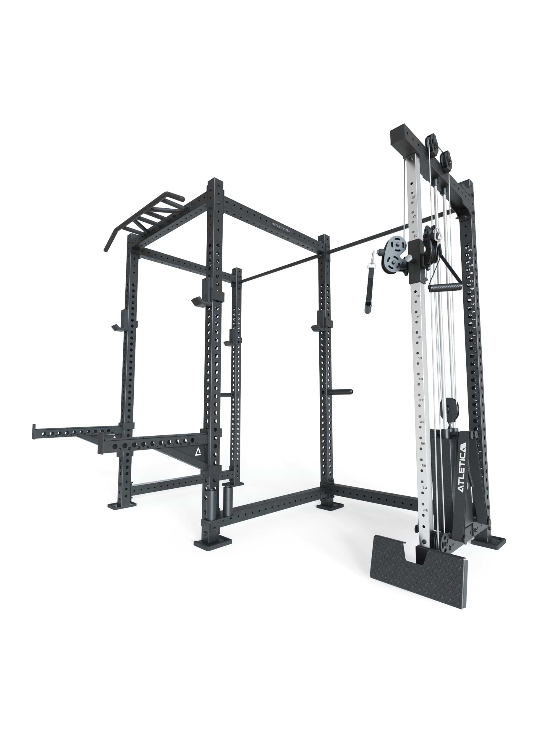 Power Rack R8-Drift PRO: Cable Rack mit 90 kg Stack | 4 J-Hooks, Spotter Arms, Pull-Up Bar, Weight Pins & Bar Holder | Squat Rack mit Kabelzug | 123x261 cm Grundfläche | 334 kg