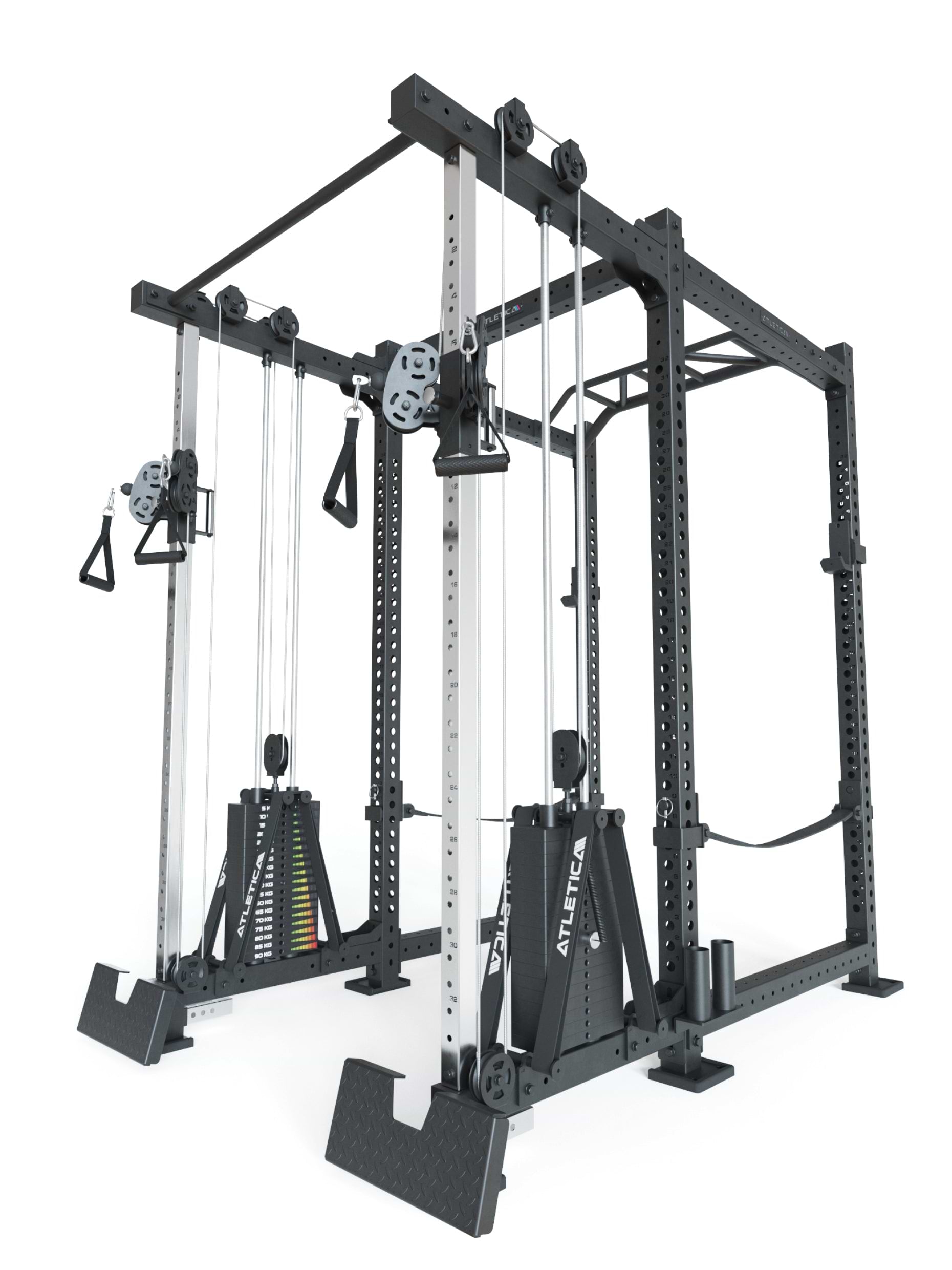 Power Rack R8-Duality Pro: Full Rack mit Cable Cross | 2x90 kg Double Stack, Multi-Grip Bar, Safeties, J-Hooks | 183x235 cm Grundfläche | 444 kg schwer