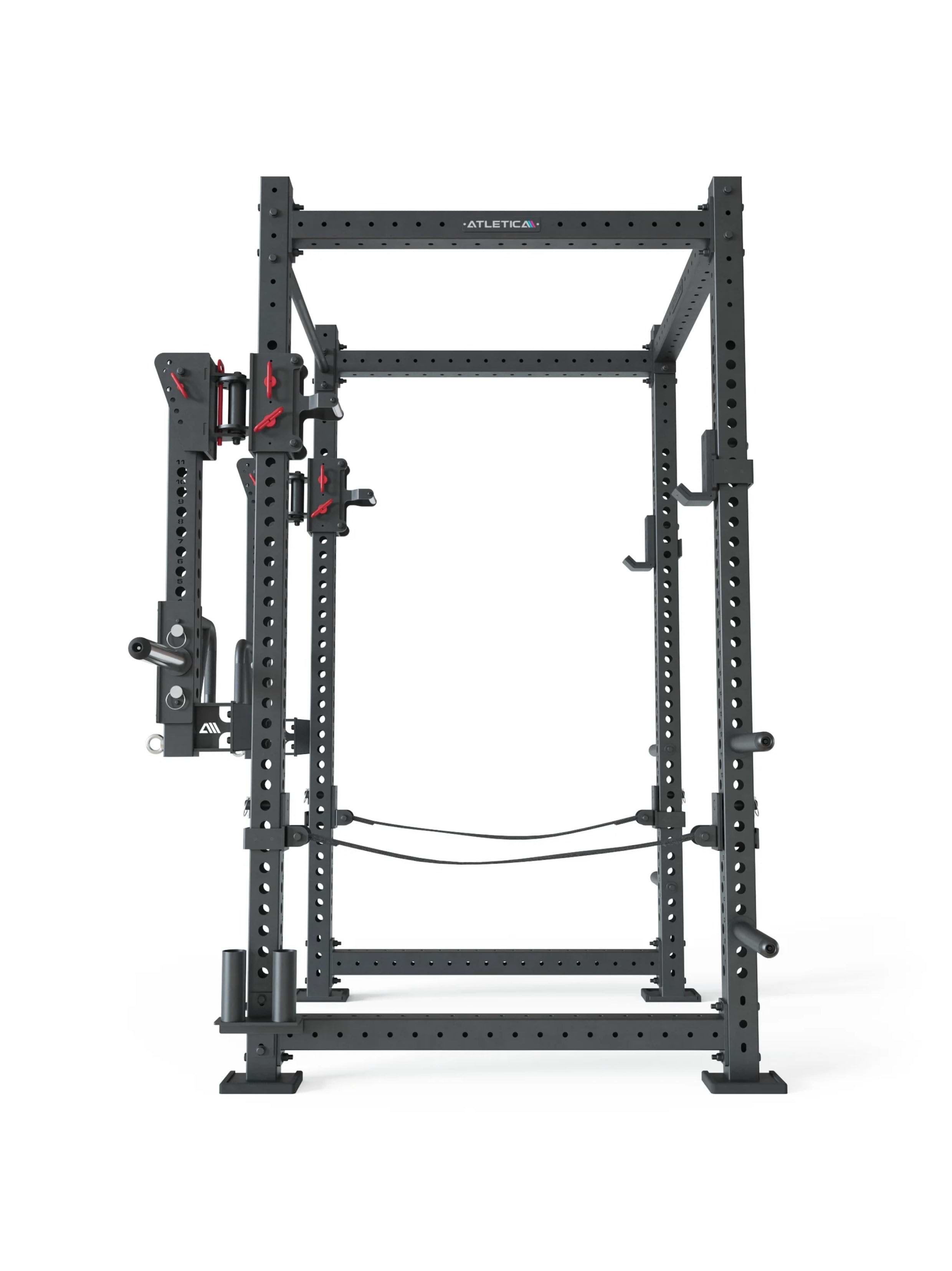 Squat Rack R8-Slate: mit Jammer Arms | Safety Straps, J-Hooks, Bar Holder & Weight Pins | Full Rack in Studio Qualität | 226 cm Höhe | 123x123 cm Fläche | 206 kg | Modular