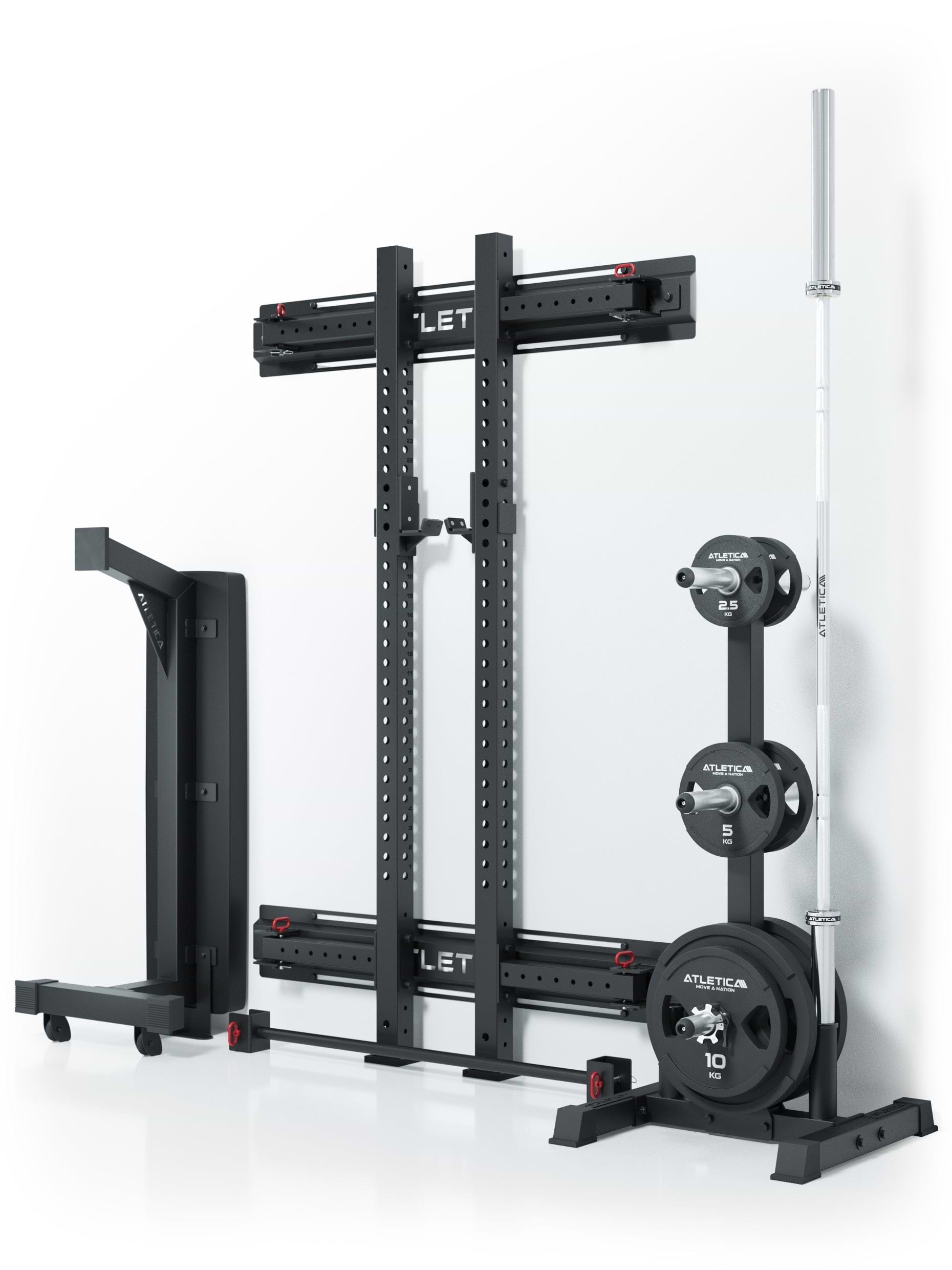 R7 Wall Rack - Kompaktes Wandgestell-Set mit Hantelstange, Gewichtsscheiben, klappbares Rack