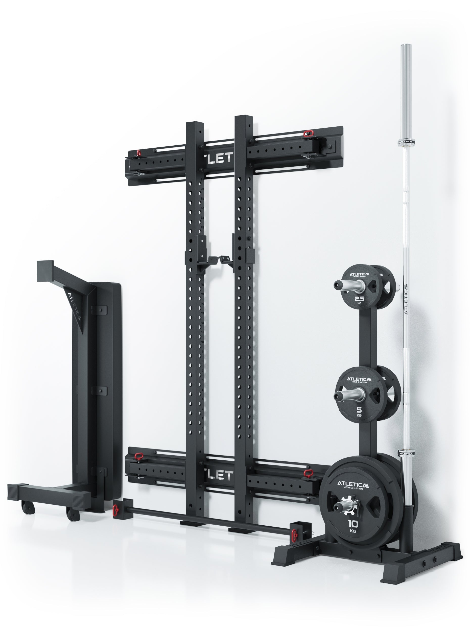 R7 Wall Rack - Kompaktes Wandgestell-Set mit Hantelstange, Gewichtsscheiben, klappbares Rack 