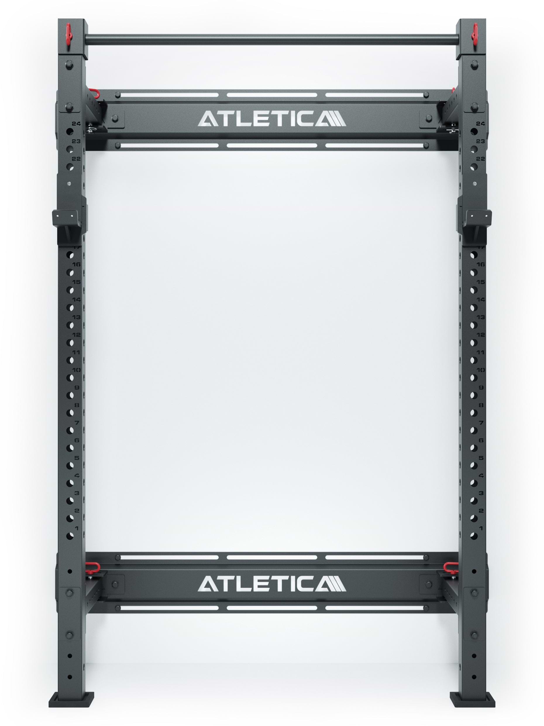 R7 Wall Rack - attrezzo da forza a parete compatto, pieghevole, con griglia di fori e logo
