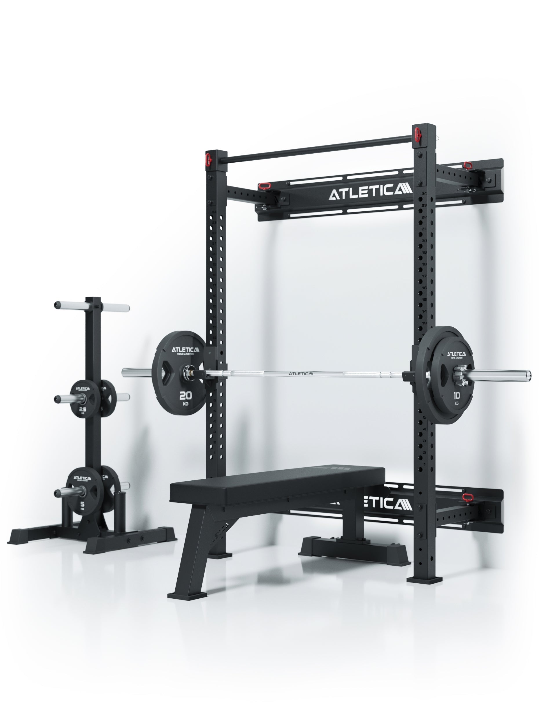 R7 Wall Rack - Power Cage mit Hantelbank, Langhantel, Gewichtsscheiben, Dip-Station 