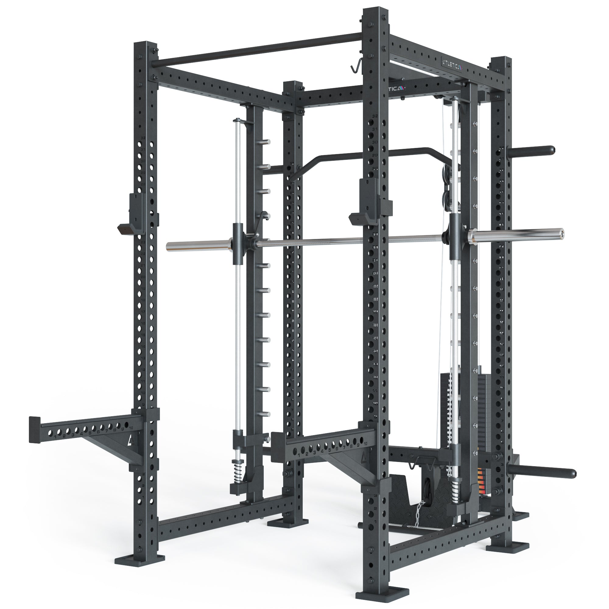 R8 Power Rack Spectre Long Version mit Smith Machine, Steckgewichten und Klimmzugstange