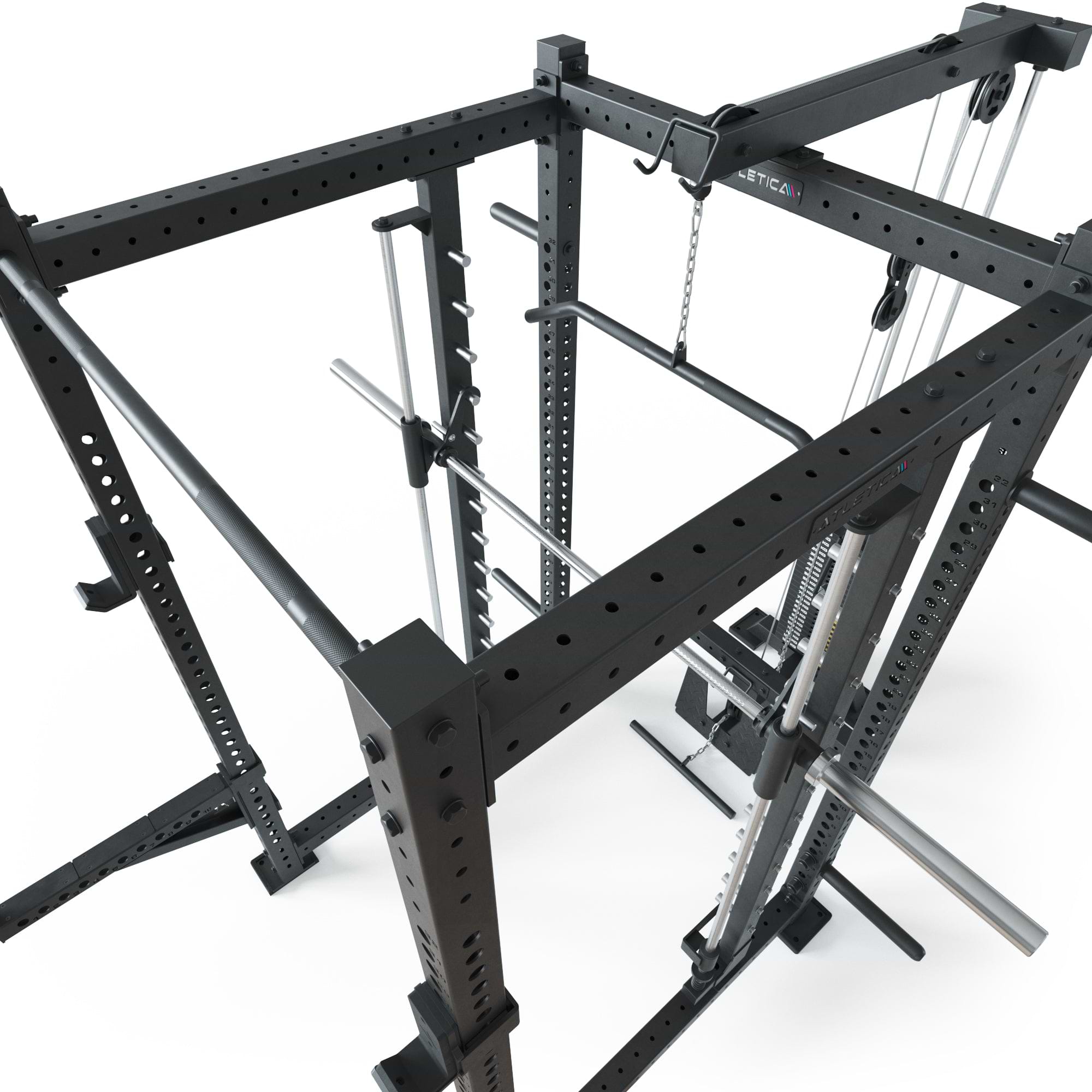 Atletica R8 Spectre Power Rack Long Version mit Steckgewichten und Latzug Stange