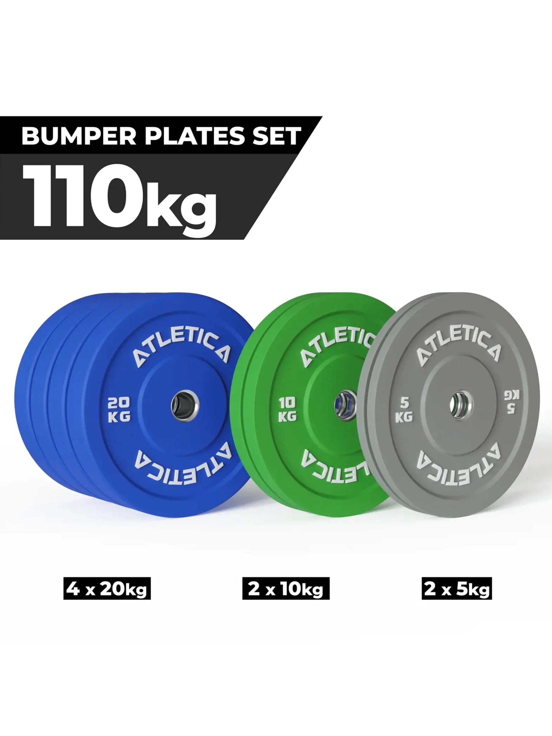 Hantelscheiben Color Bumper Plates Set: 110 kg Gewichtsscheiben bestehend aus 2x 5 kg ∣ 2x 10 kg ∣ 4x 20 kg | 50 mm