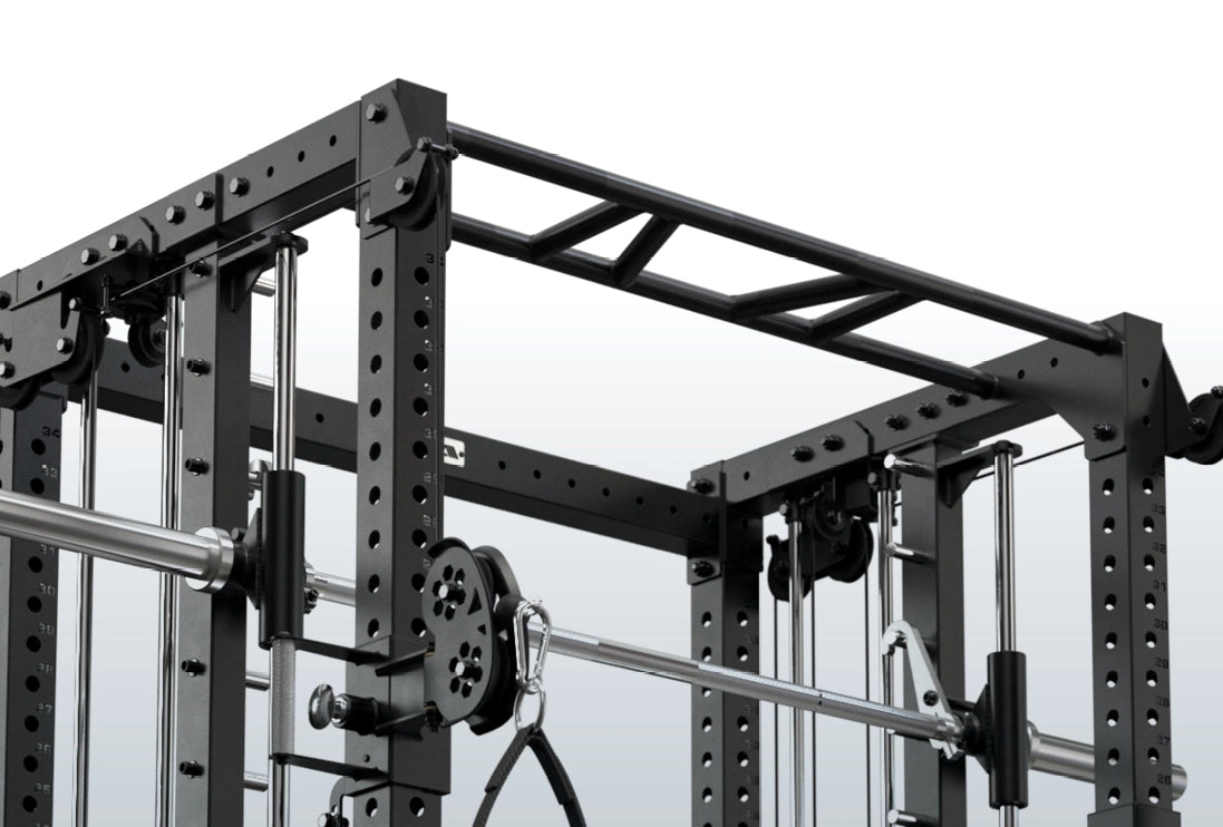 R7 Fighter Base Power Rack mit Multi-Grip Klimmzugstange und oberer Kabelzugführung