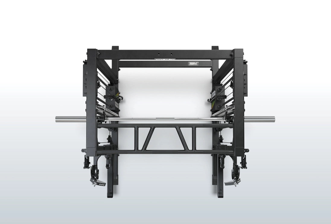 R7 Fighter Base Power Rack mit schlanker Stellfläche, Smith Bar und integrierten Kabelzügen