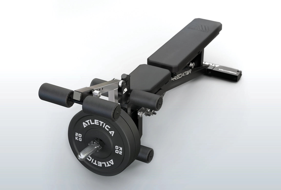 R7 EVO Fighter Power Rack mit modularer Predator EVO Bench und Beincurl-Station