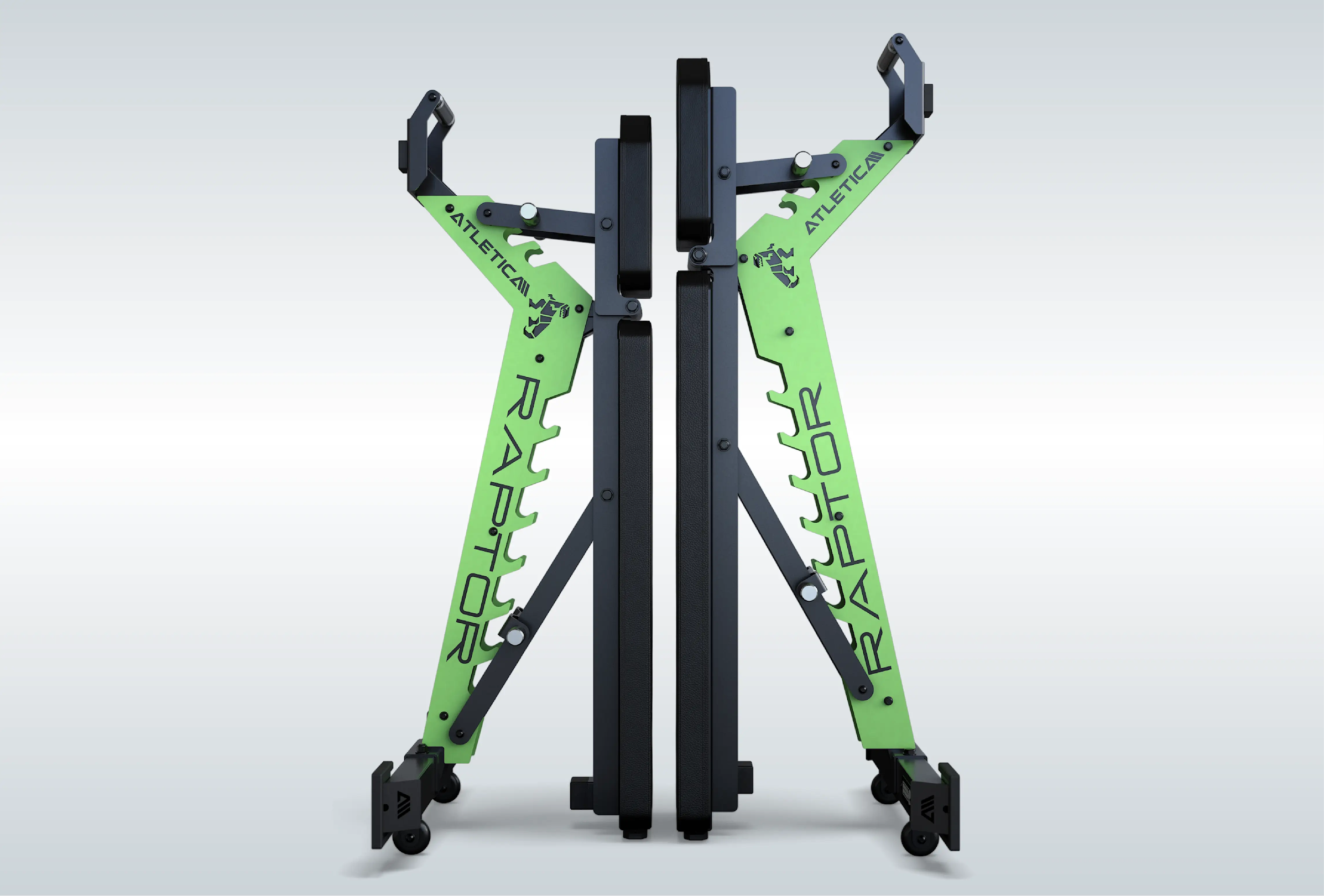 Atletica Raptor Hantelbank: platzsparende vertikale Lagerung mit Pin-Locking-System