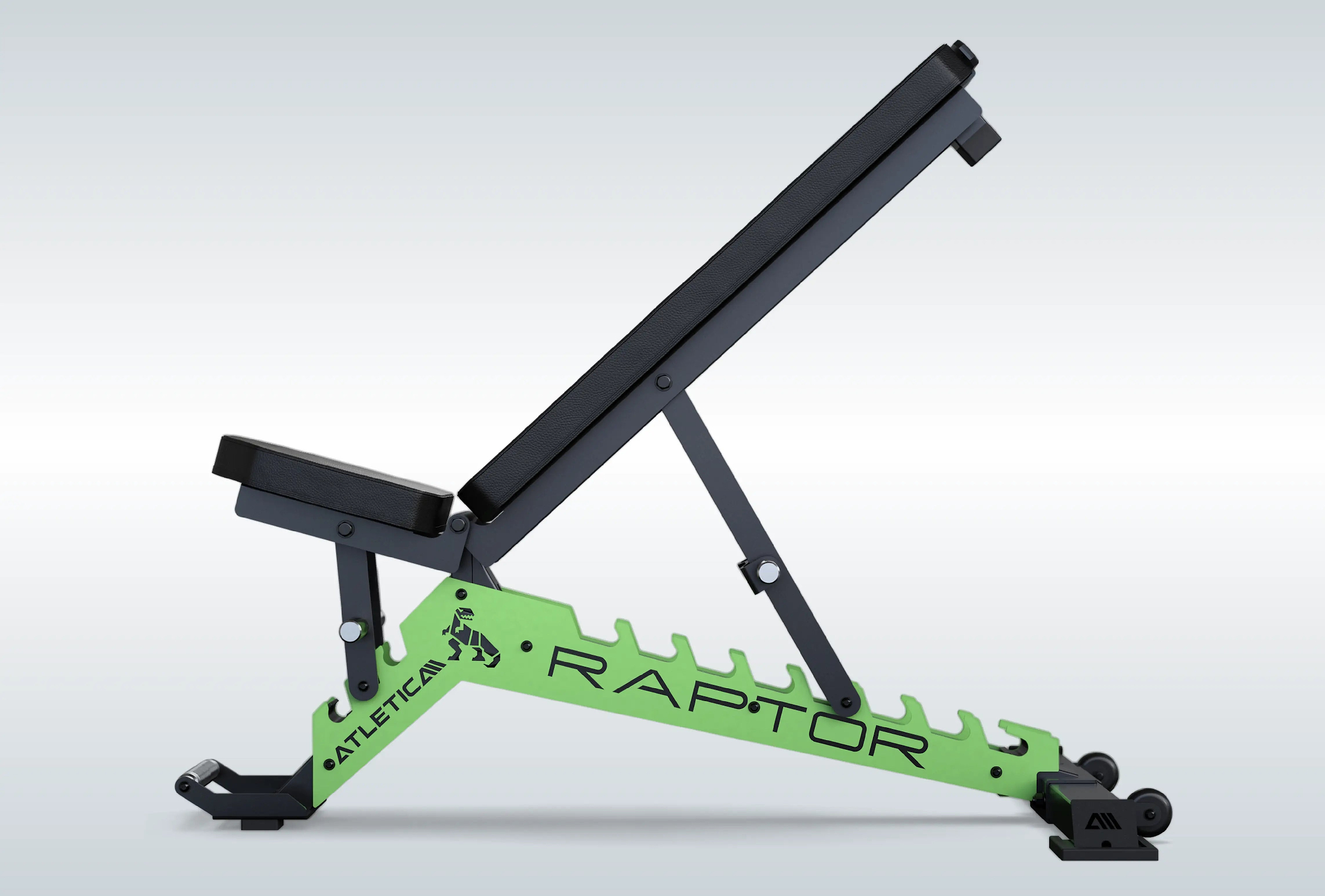 Hantelbank Raptor von Atletica: mit 9 Rückenpositionen (inkl. -15° Negativposition) und 3 Sitzpositionen 