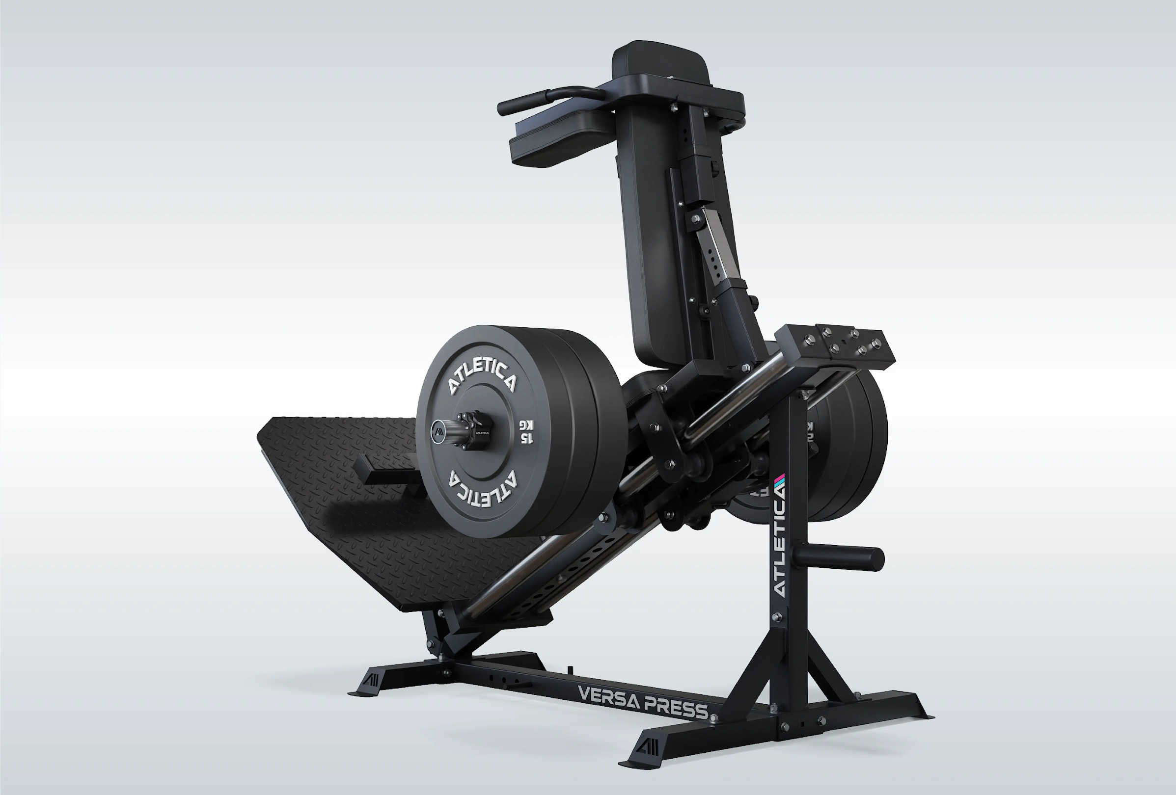 Versa Leg Press beladen mit Bumper Plates Gewichten