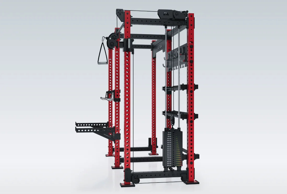 R8 Falcon Power Rack mit integriertem Kabelzug mit Steckgewichten, in rot