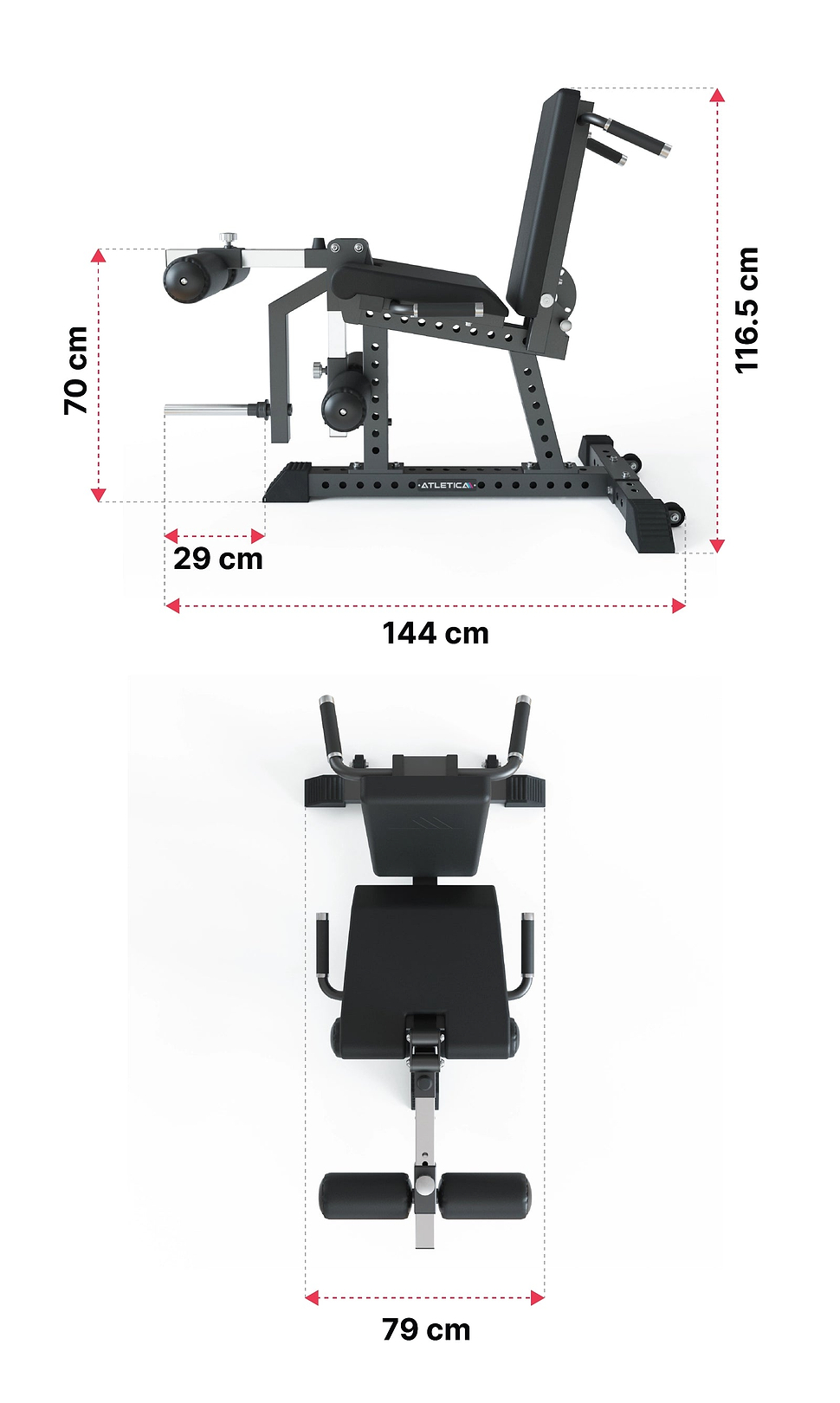 Quadriga Beinbeuger und Beinstrecker: Dimensionen