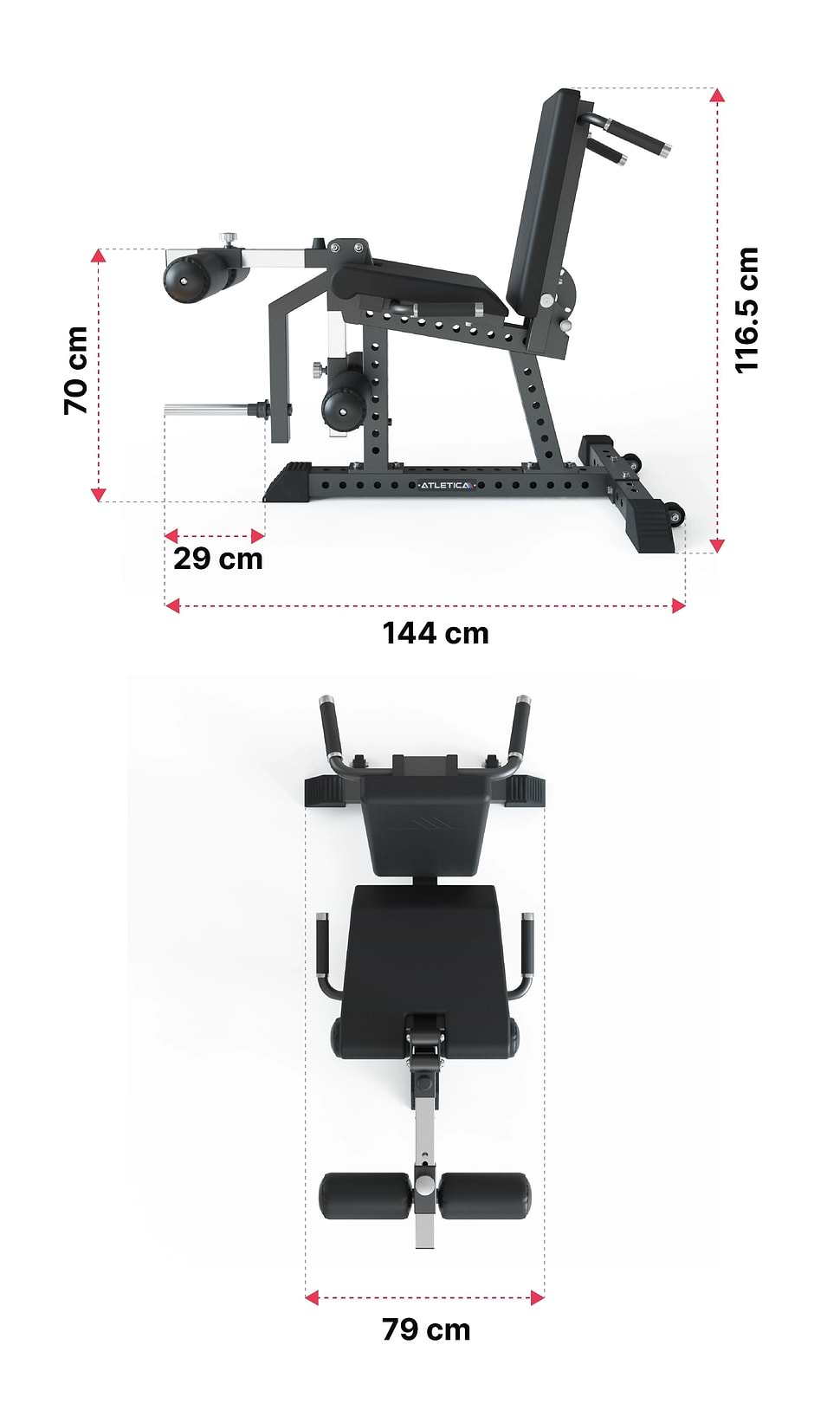 Quadriga Beinbeuger und Beinstrecker: Dimensionen