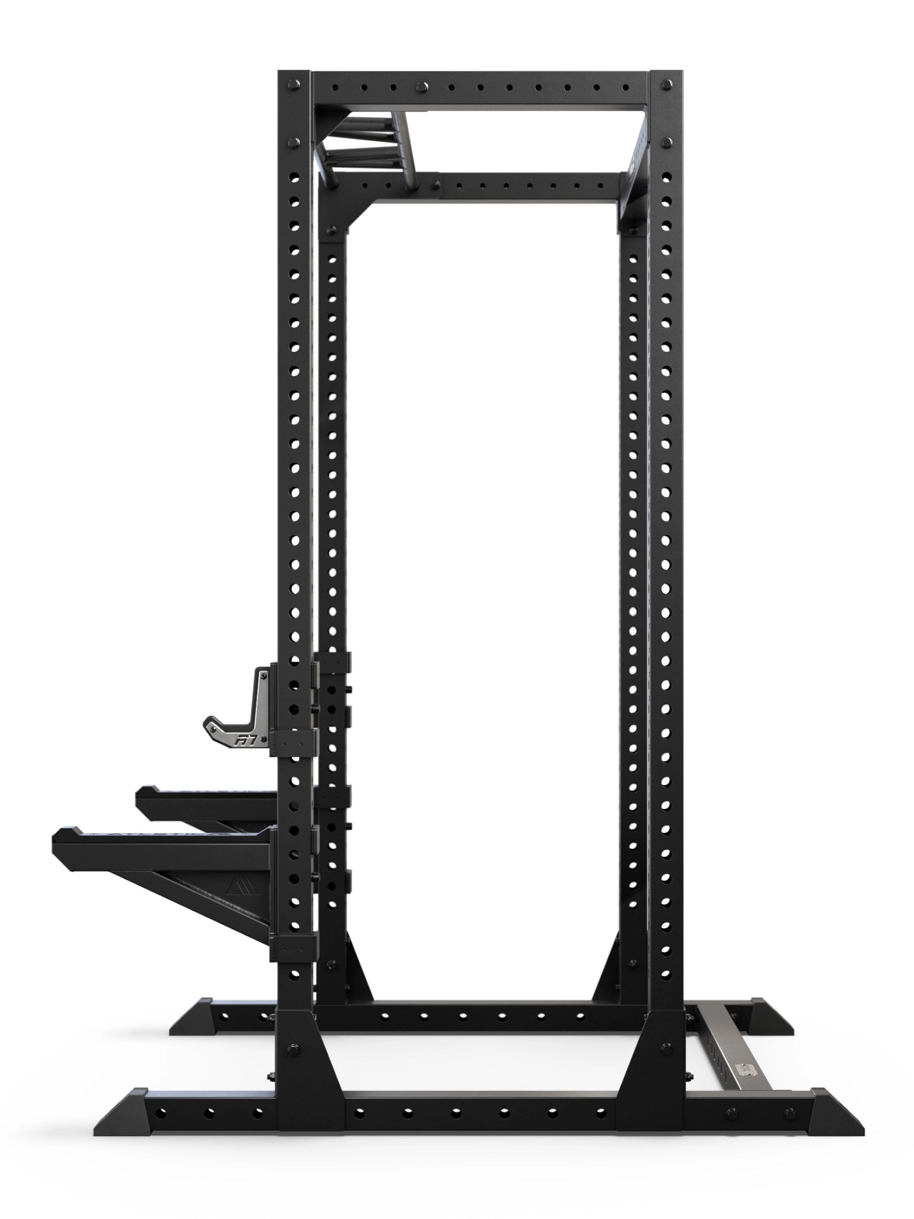 R7 Root Power Rack 224 cm: 4-Pfosten R7 Cage mit Performance J-Hooks und Spotter Arms, Seitenansicht