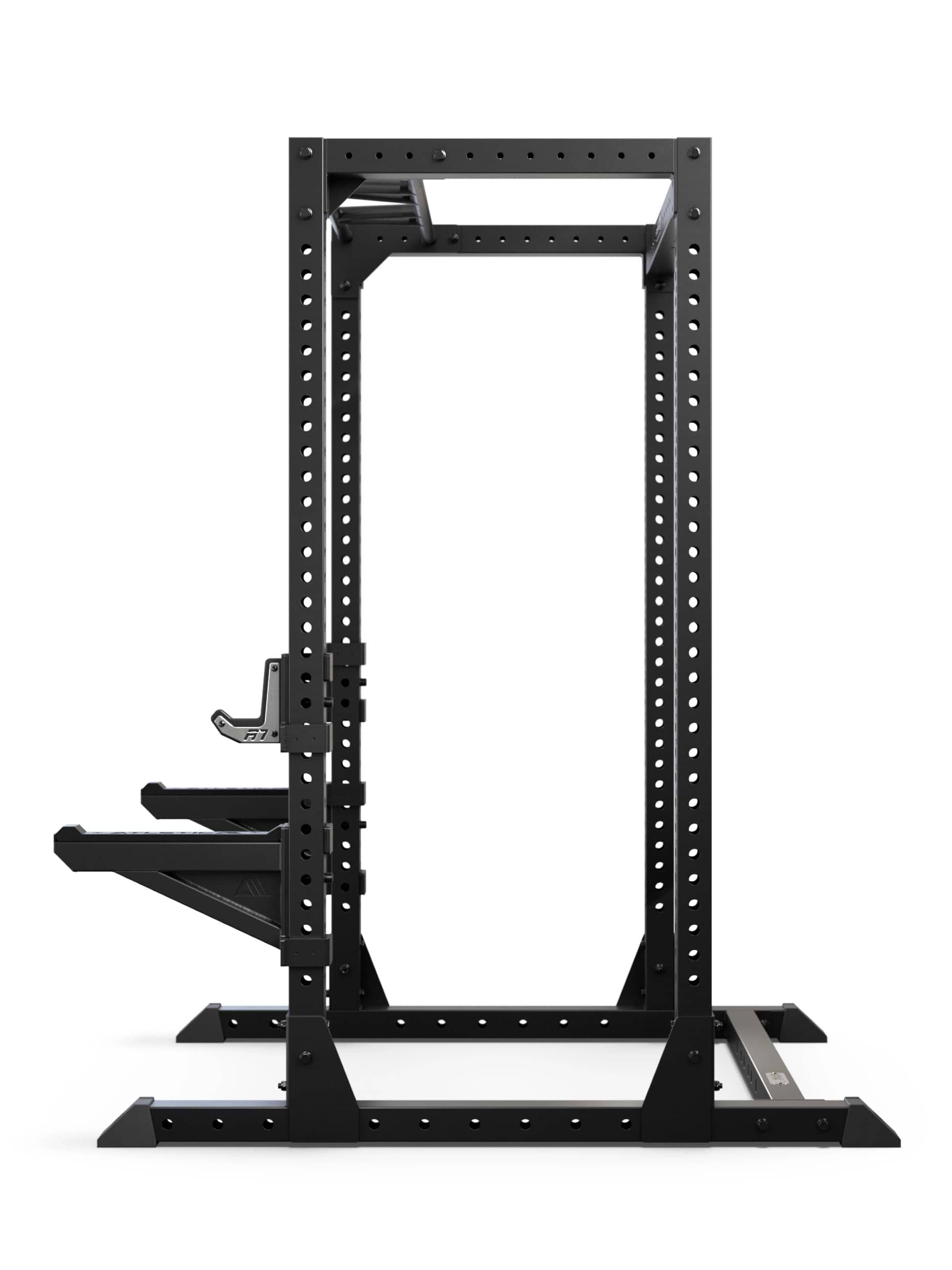 R7 Root Power Rack 204 cm: 4-Pfosten R7 Cage mit Performance J-Hooks und Spotter Arms, Seitenansicht
