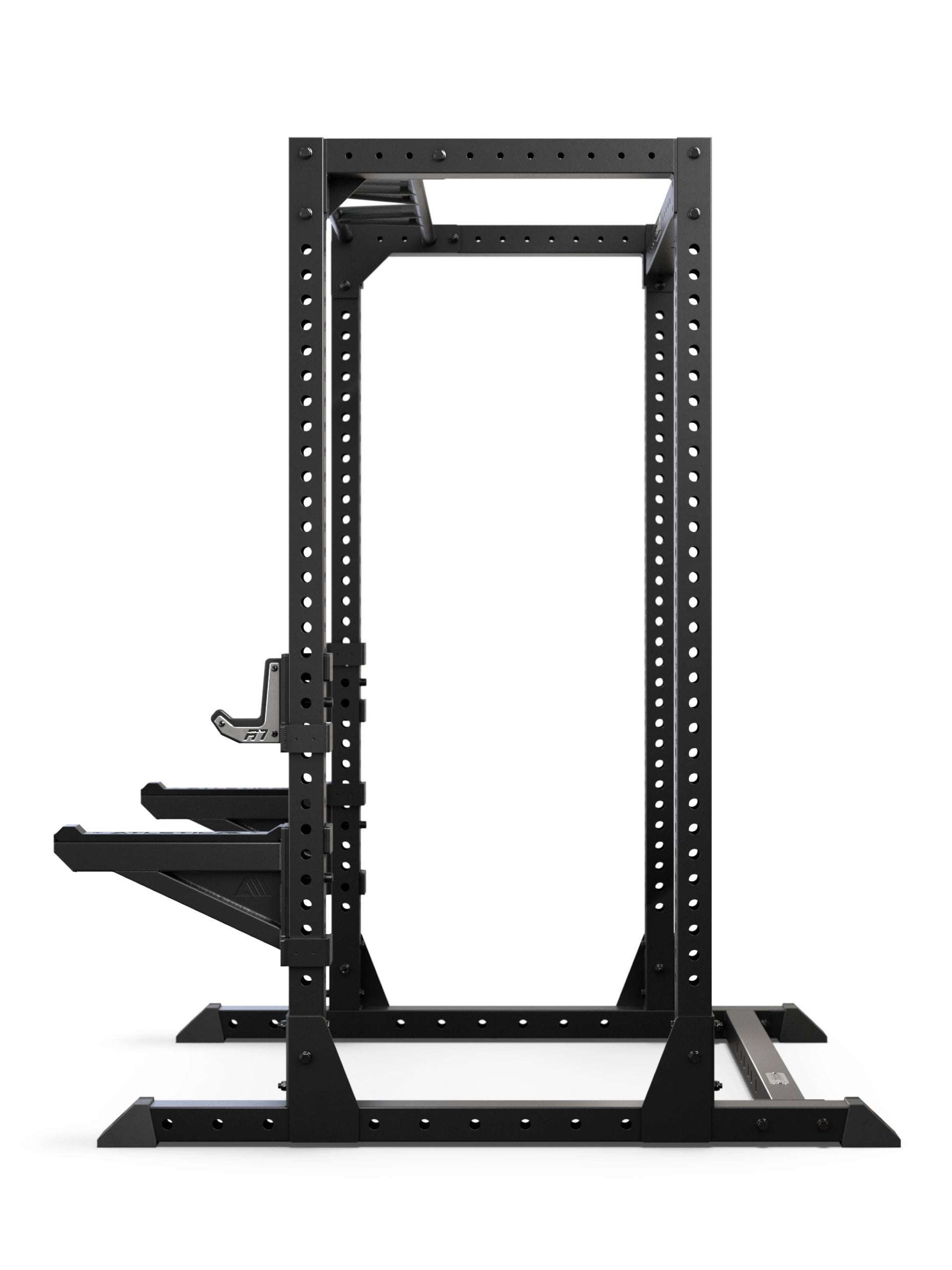 R7 Root Power Rack 204 cm: 4-Pfosten R7 Cage mit Performance J-Hooks und Spotter Arms, Seitenansicht