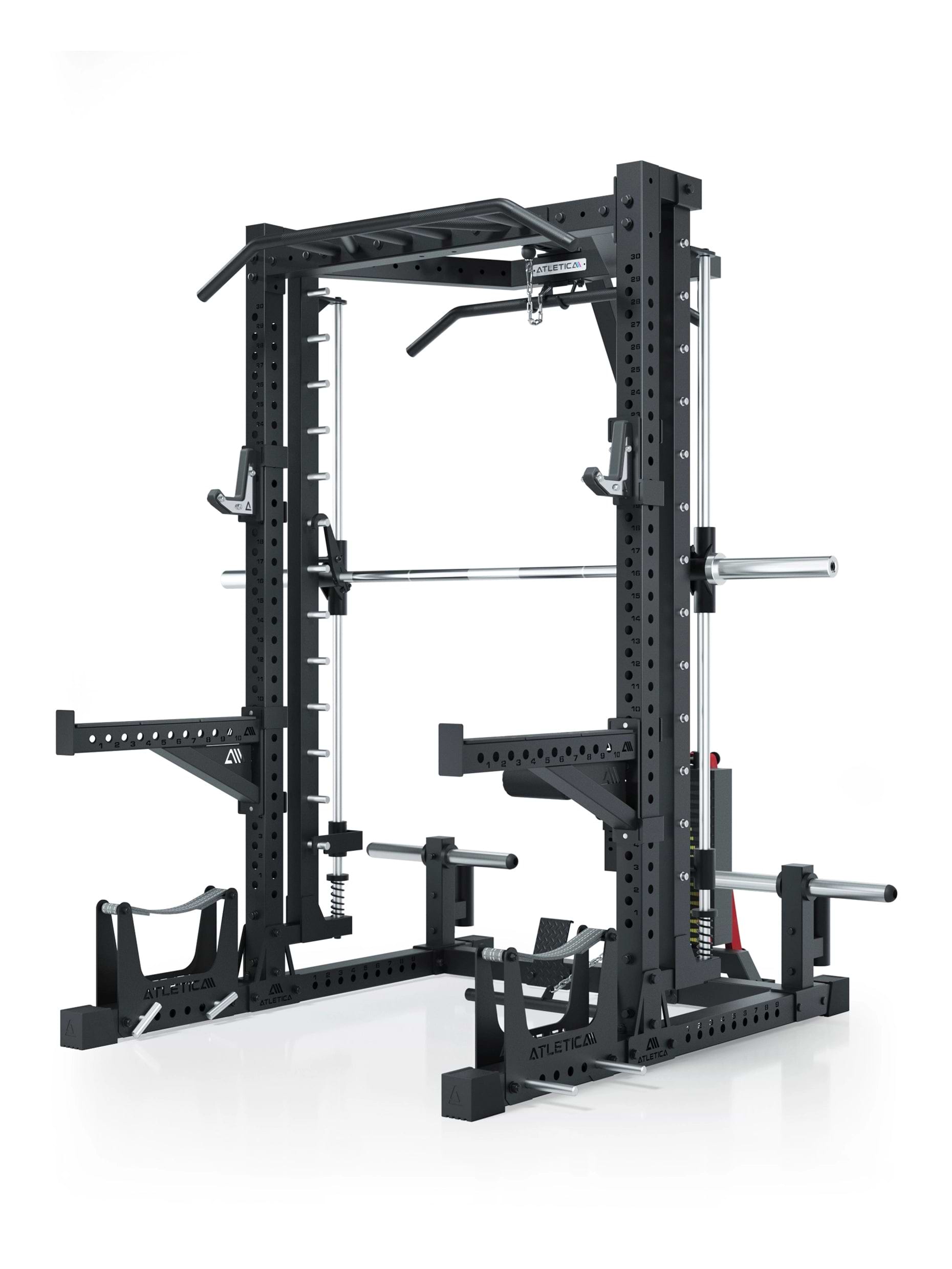 R7 Squat Rack mit Multipresse und 125kg Latzug Nemesis 70x70 Uprights R7 Serie