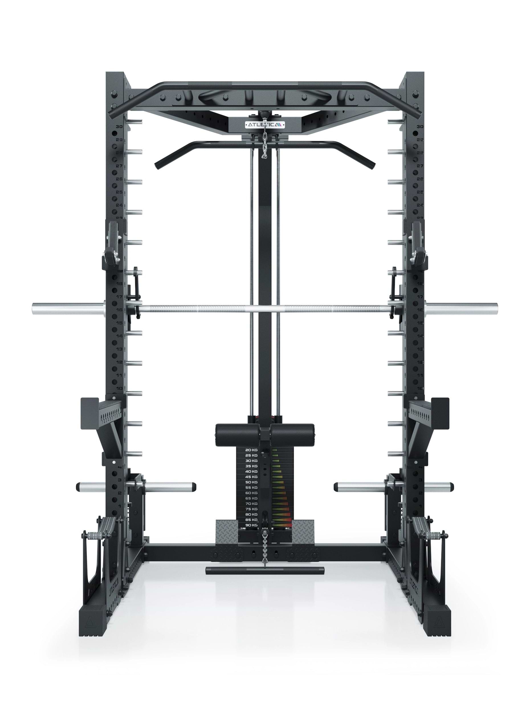 Smith Machine Squat Rack mit 125kg Latzug Nemesis 70x70 Uprights R7 Serie 