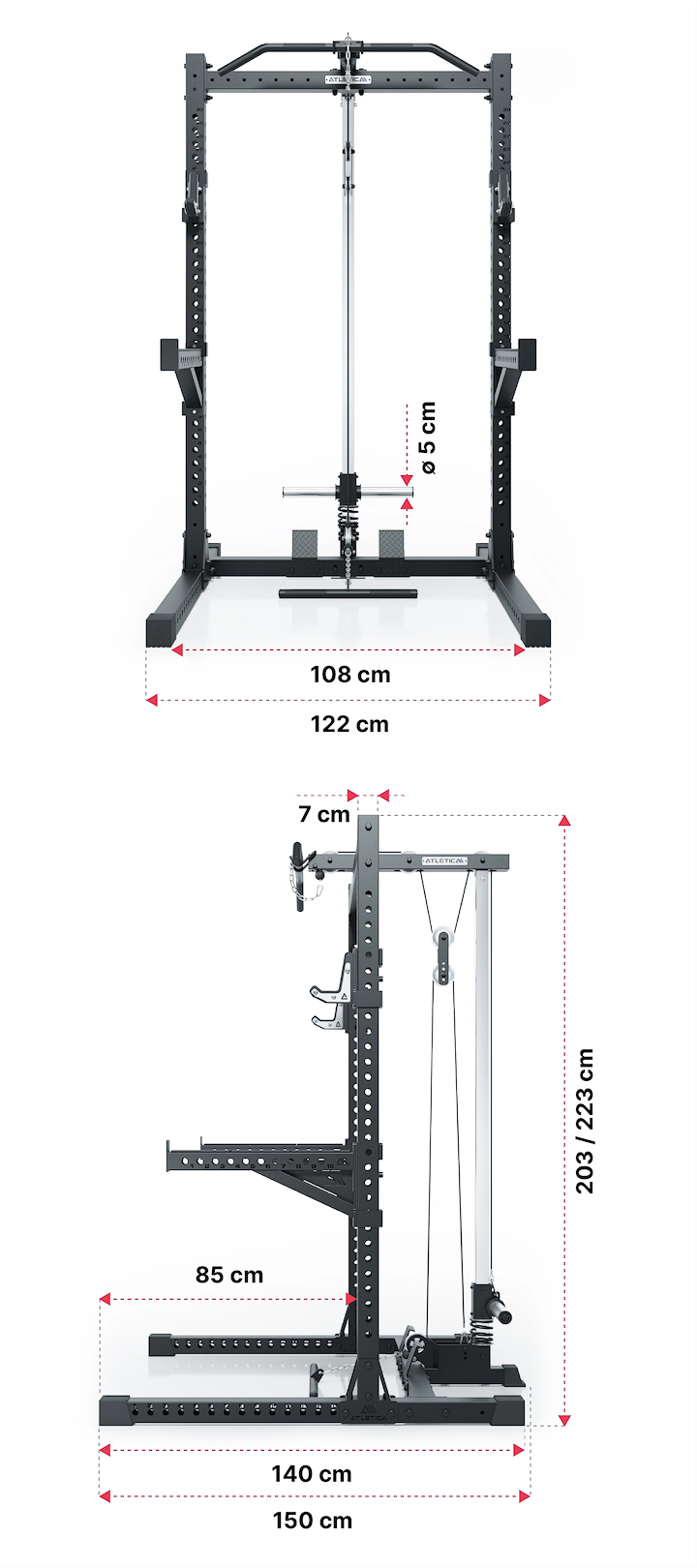 R7 Rider Power Rack Plate Load Version: Dimensionen