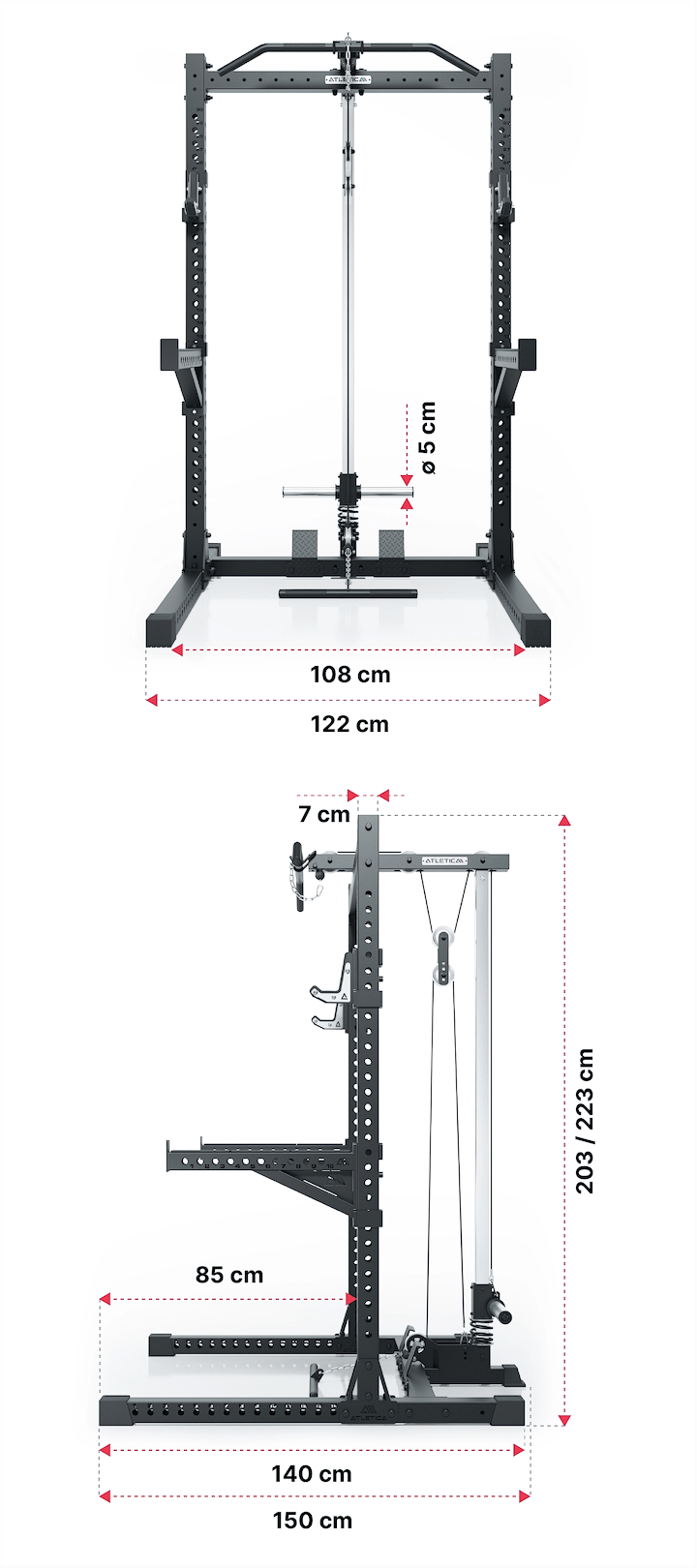 R7 Rider Power Rack Plate Load Version: Dimensionen