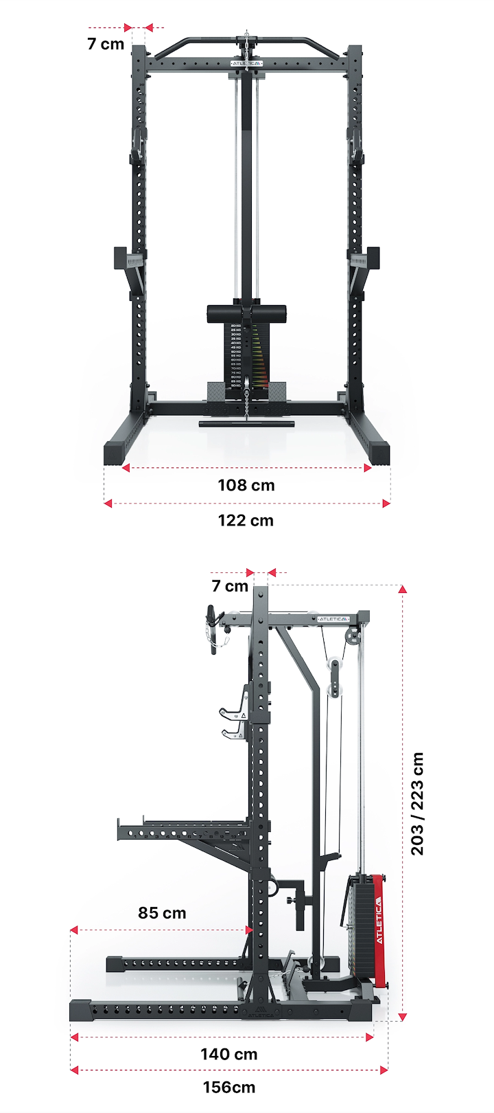 R7 Rider Power Rack mit Steckgewichten: Dimensionen