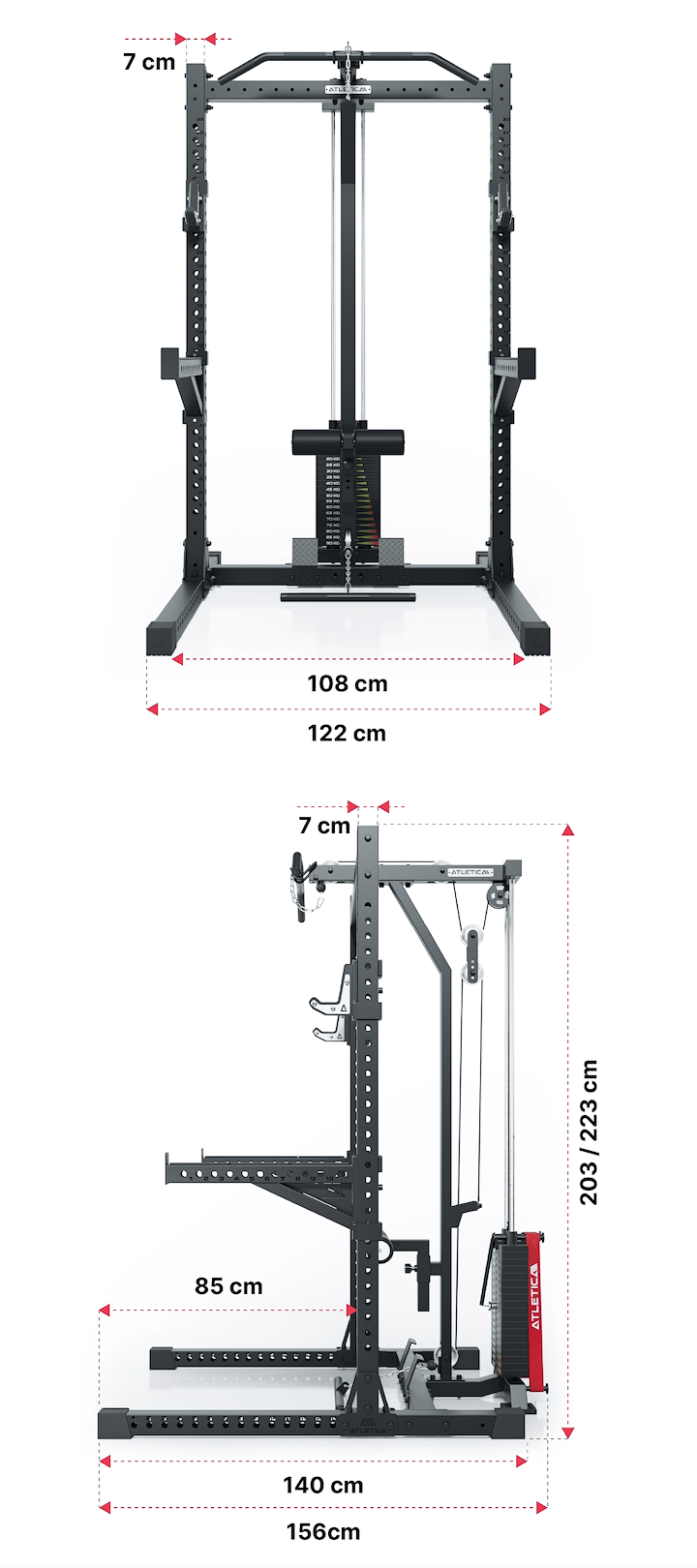 R7 Rider Power Rack mit Steckgewichten: Dimensionen