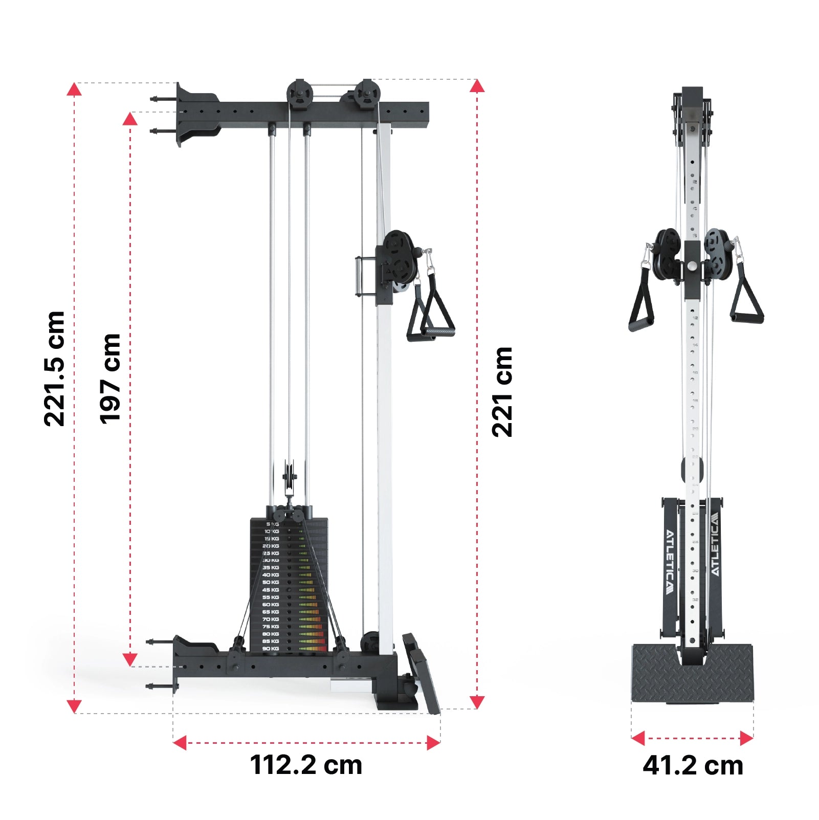 R8 Kabelzug Pro mit Steckgewichten: Dimensionen
