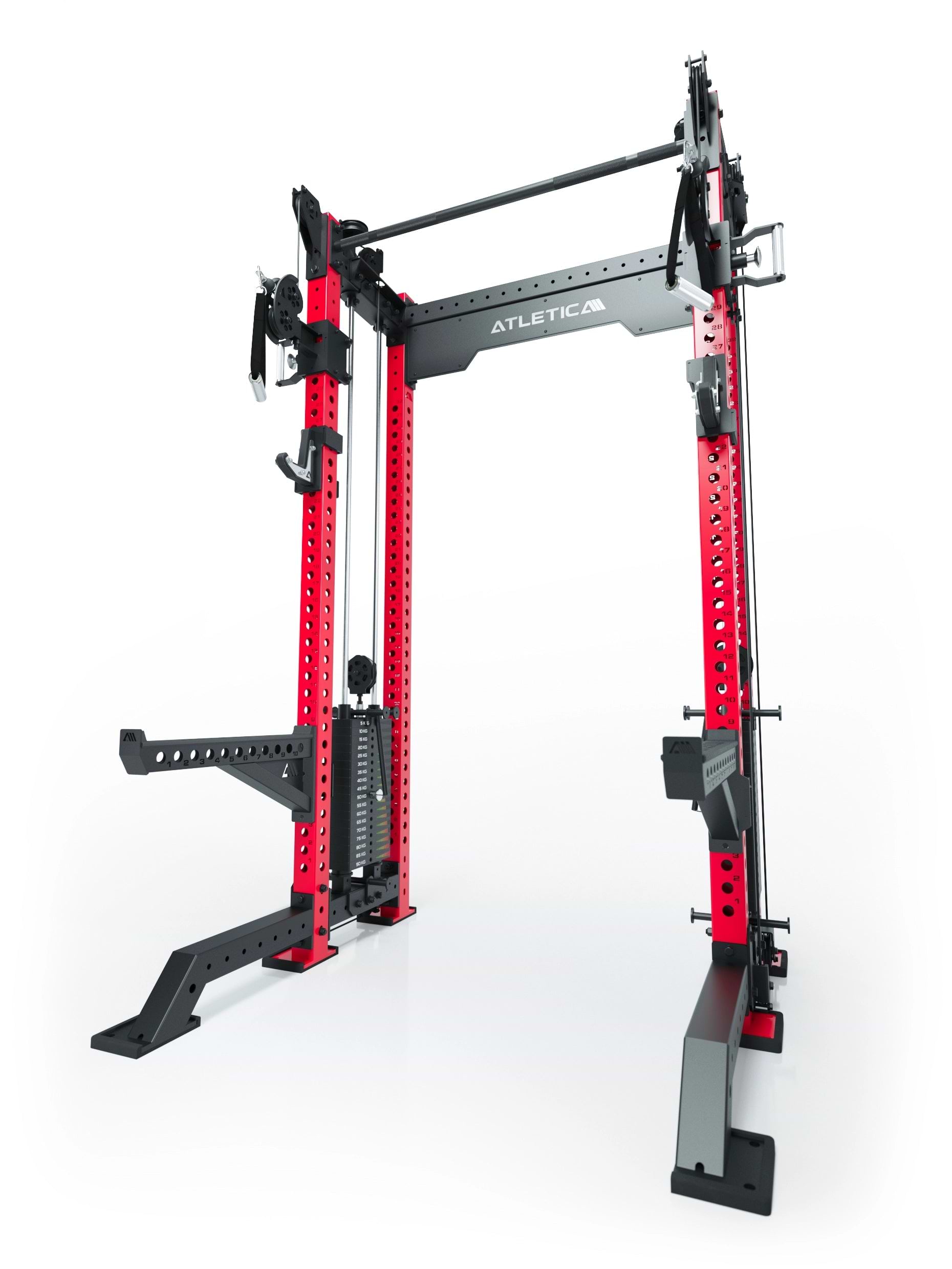 Power Rack R8-Bradley Kabelzug Station: Power Rack mit Seilzug und 2x90kg seitlichen Gewichtsblocks | Modular ausbaubar mit Multipresse und Jammer Arms | 