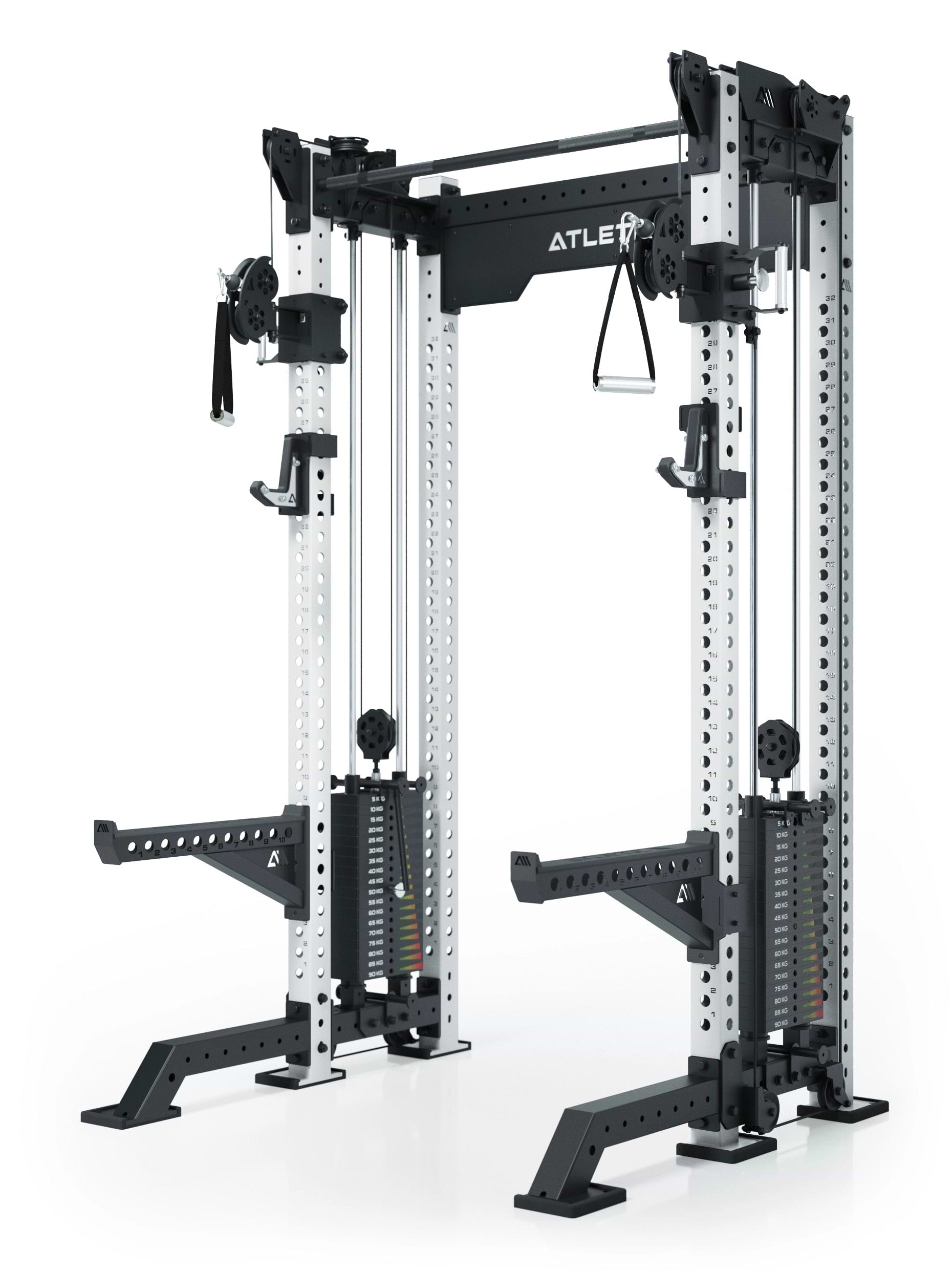 Power Rack R8-Bradley Kabelzug Station: Power Rack mit Seilzug und 2x90kg seitlichen Gewichtsblocks | Modular ausbaubar mit Multipresse und Jammer Arms |