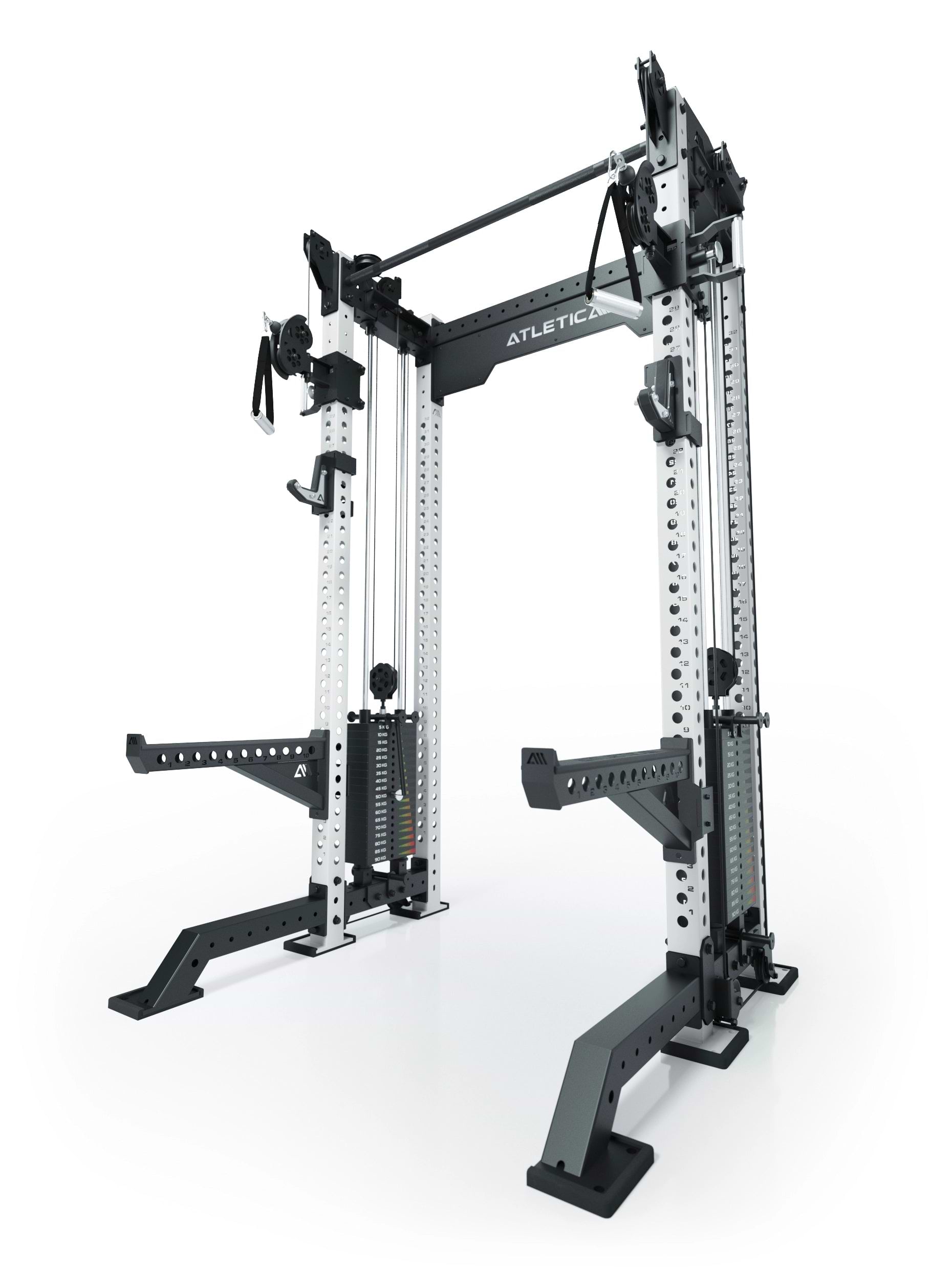 Power Rack R8-Bradley Kabelzug Station: Power Rack mit Seilzug und 2x90kg seitlichen Gewichtsblocks | Modular ausbaubar mit Multipresse und Jammer Arms |