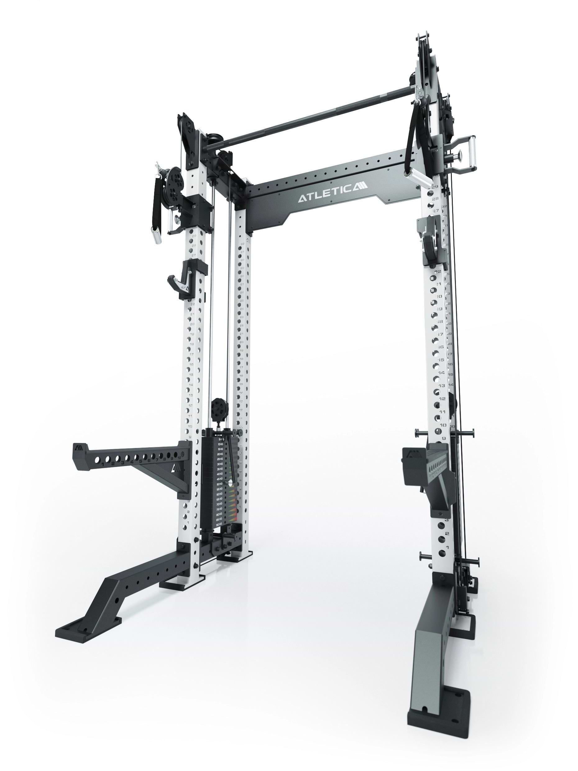 Power Rack R8-Bradley Kabelzug Station: Power Rack mit Seilzug und 2x90kg seitlichen Gewichtsblocks | Modular ausbaubar mit Multipresse und Jammer Arms |