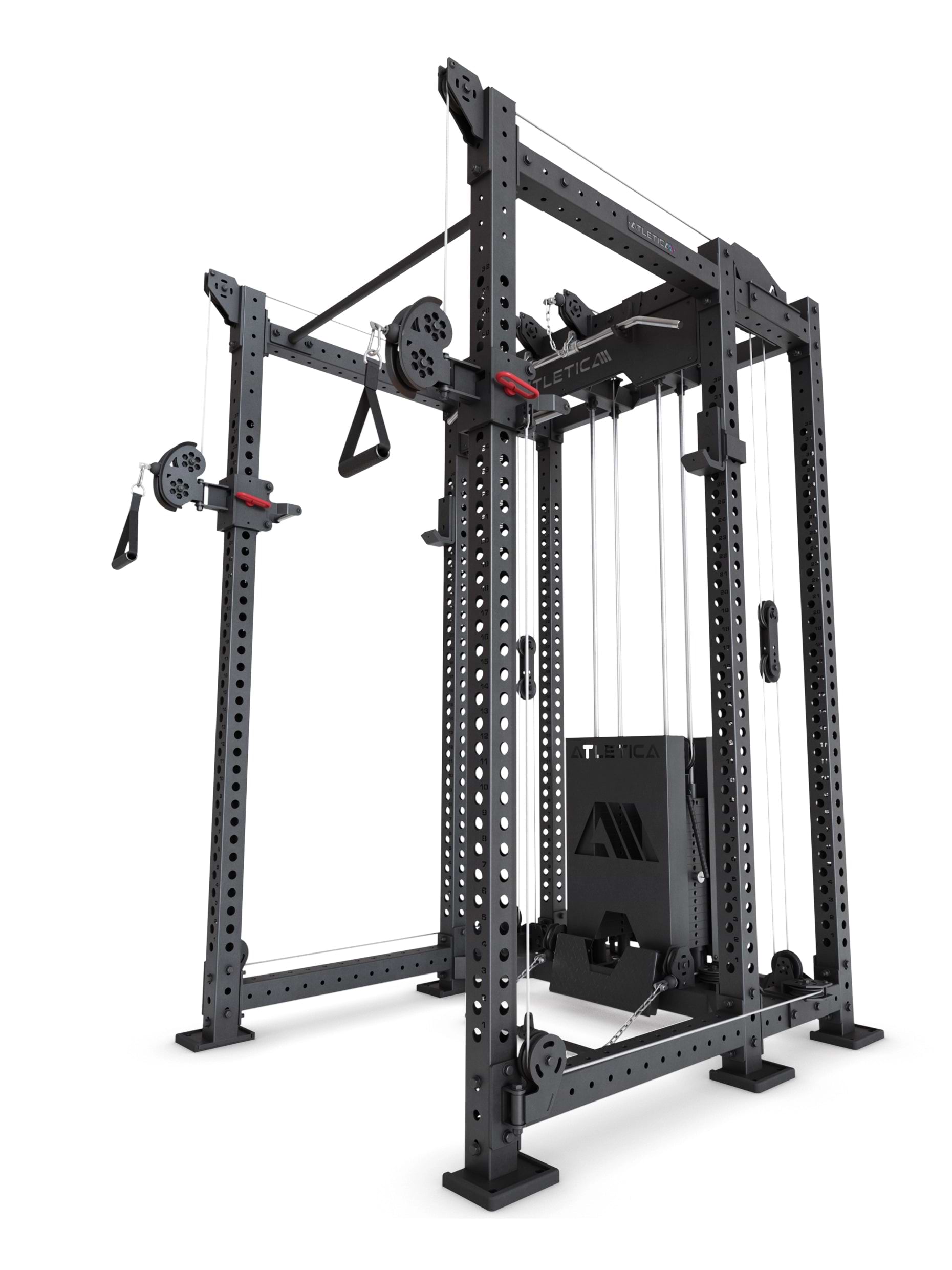 Power Rack R8-Alpha: Squat Rack & Kabelzug | 180kg Steckgewichte für Cable Cross, Latzug, Rudern | Klimmzugstange, J-Hooks | 6-Pfosten