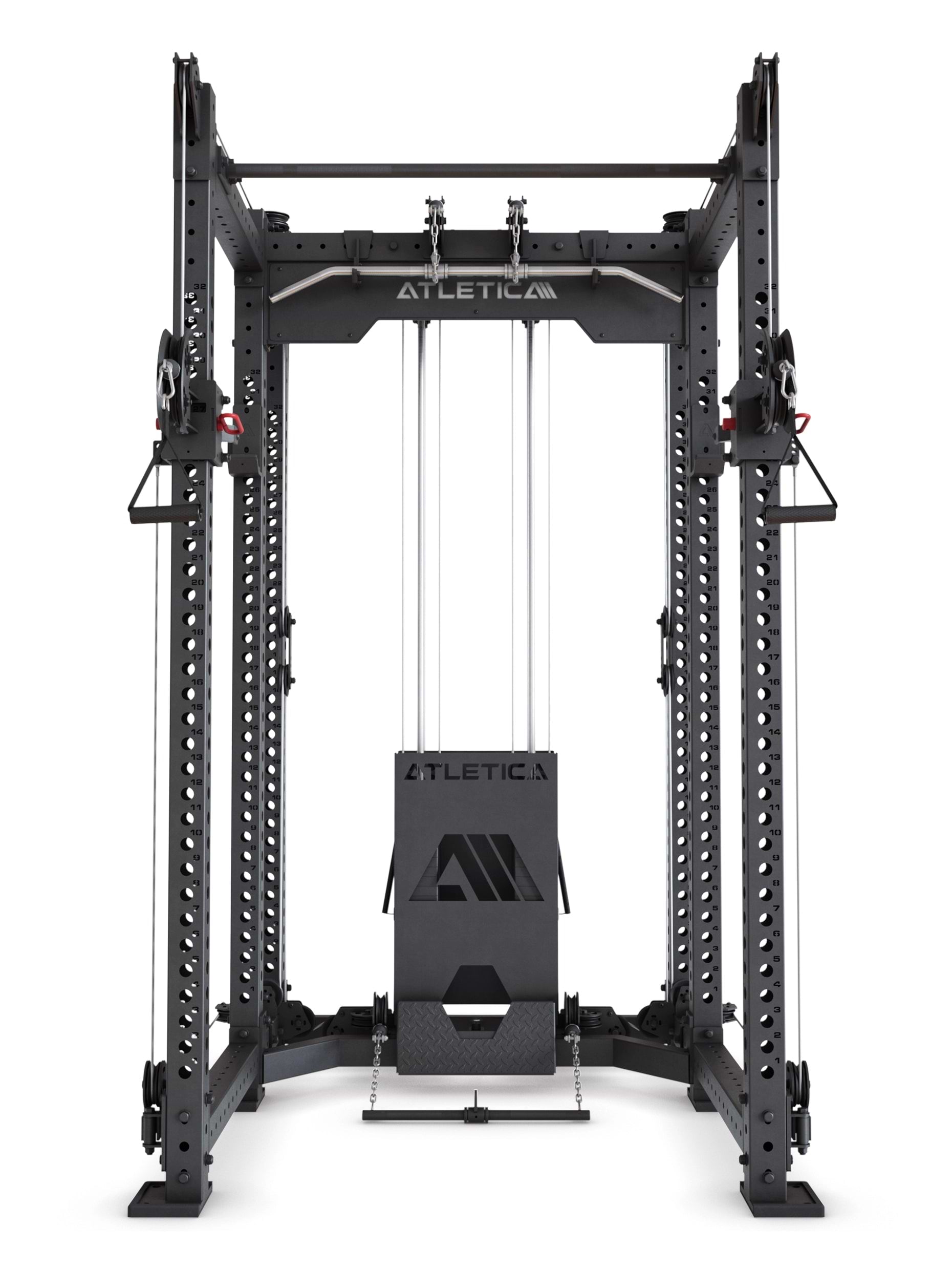Power Rack R8-Alpha: Squat Rack & Kabelzug | 180kg Steckgewichte für Cable Cross, Latzug, Rudern | Klimmzugstange, J-Hooks | 6-Pfosten