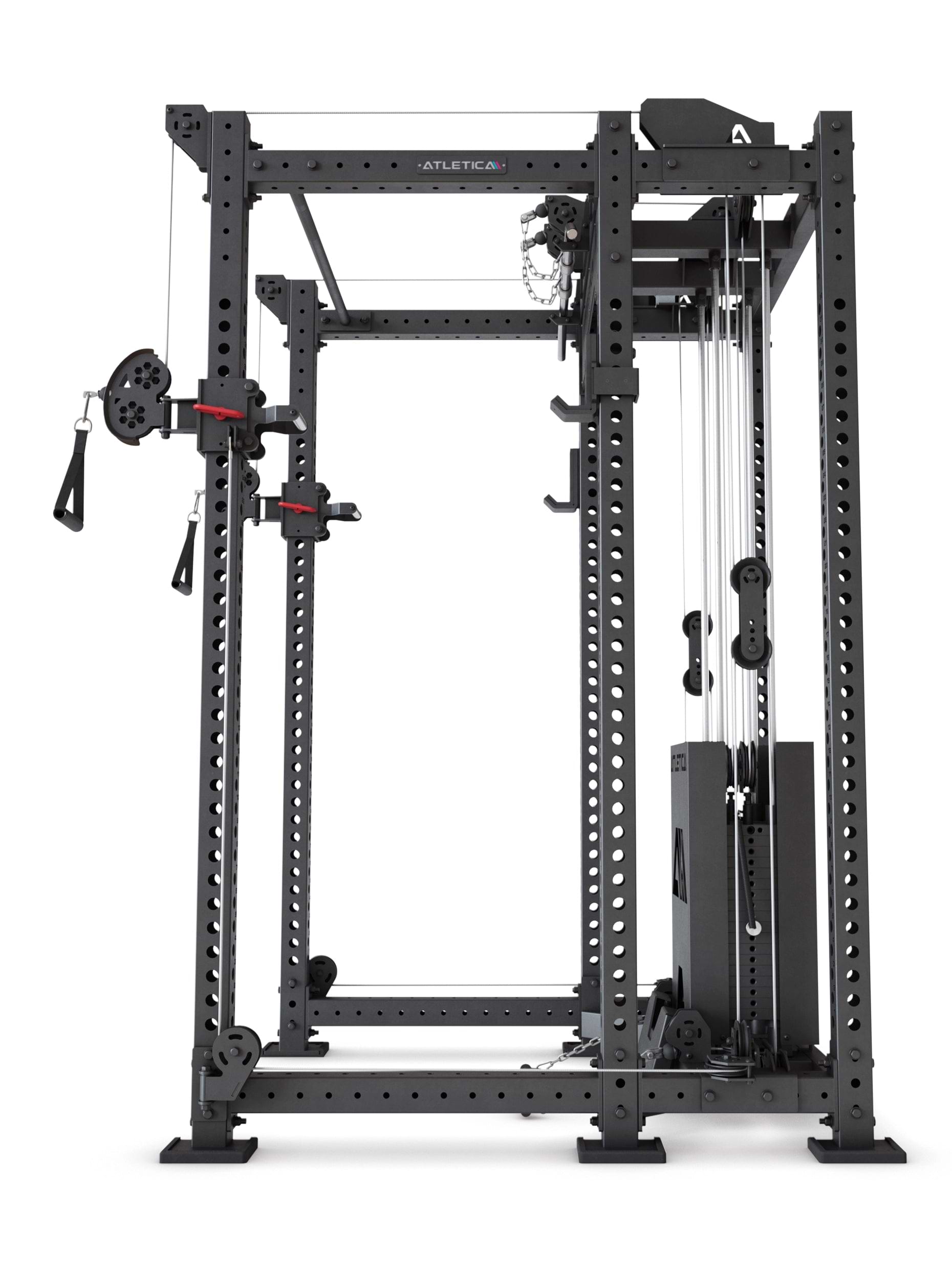Power Rack R8-Alpha: Squat Rack & Kabelzug | 180kg Steckgewichte für Cable Cross, Latzug, Rudern | Klimmzugstange, J-Hooks | 6-Pfosten