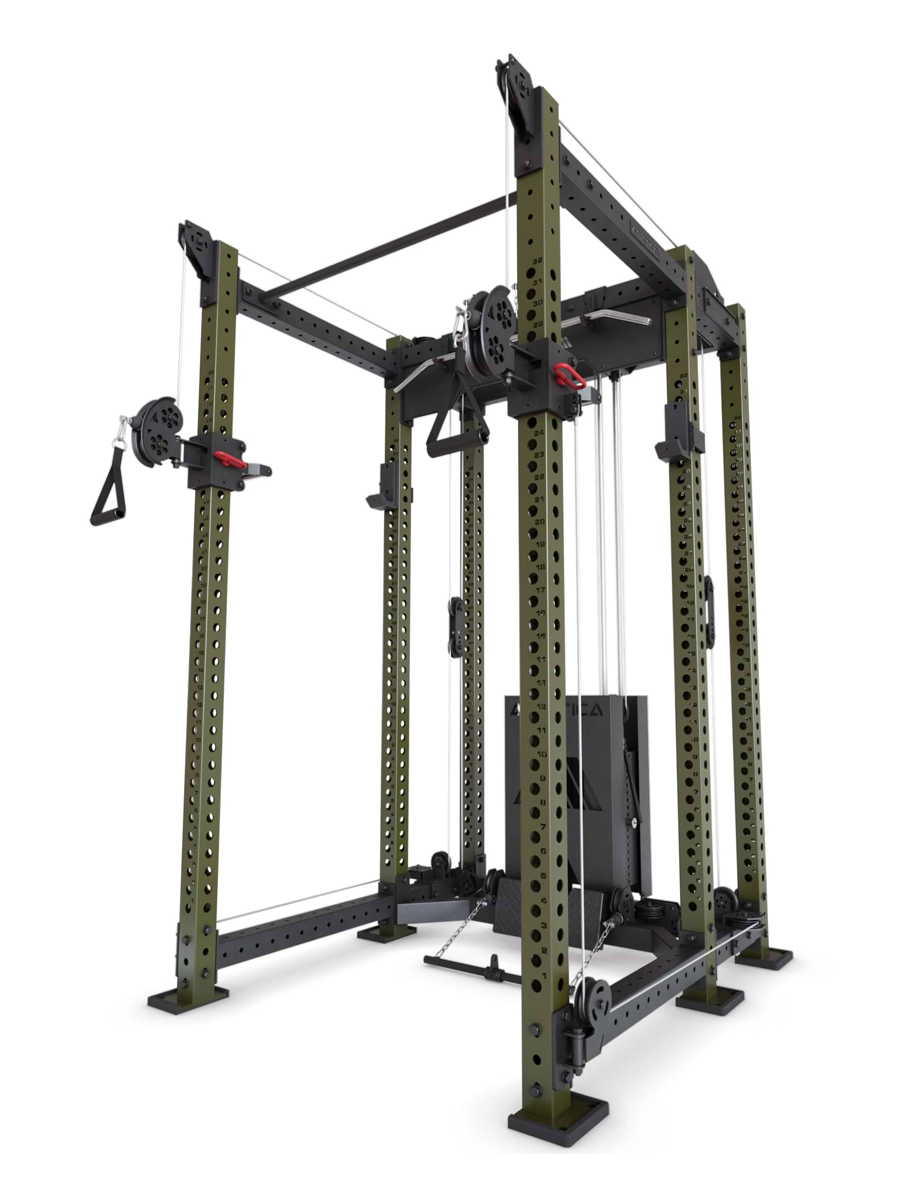 Power Rack R8-Alpha: Squat Rack & Kabelzug | 180kg Steckgewichte für Cable Cross, Latzug, Rudern | Klimmzugstange, J-Hooks | 6-Pfosten