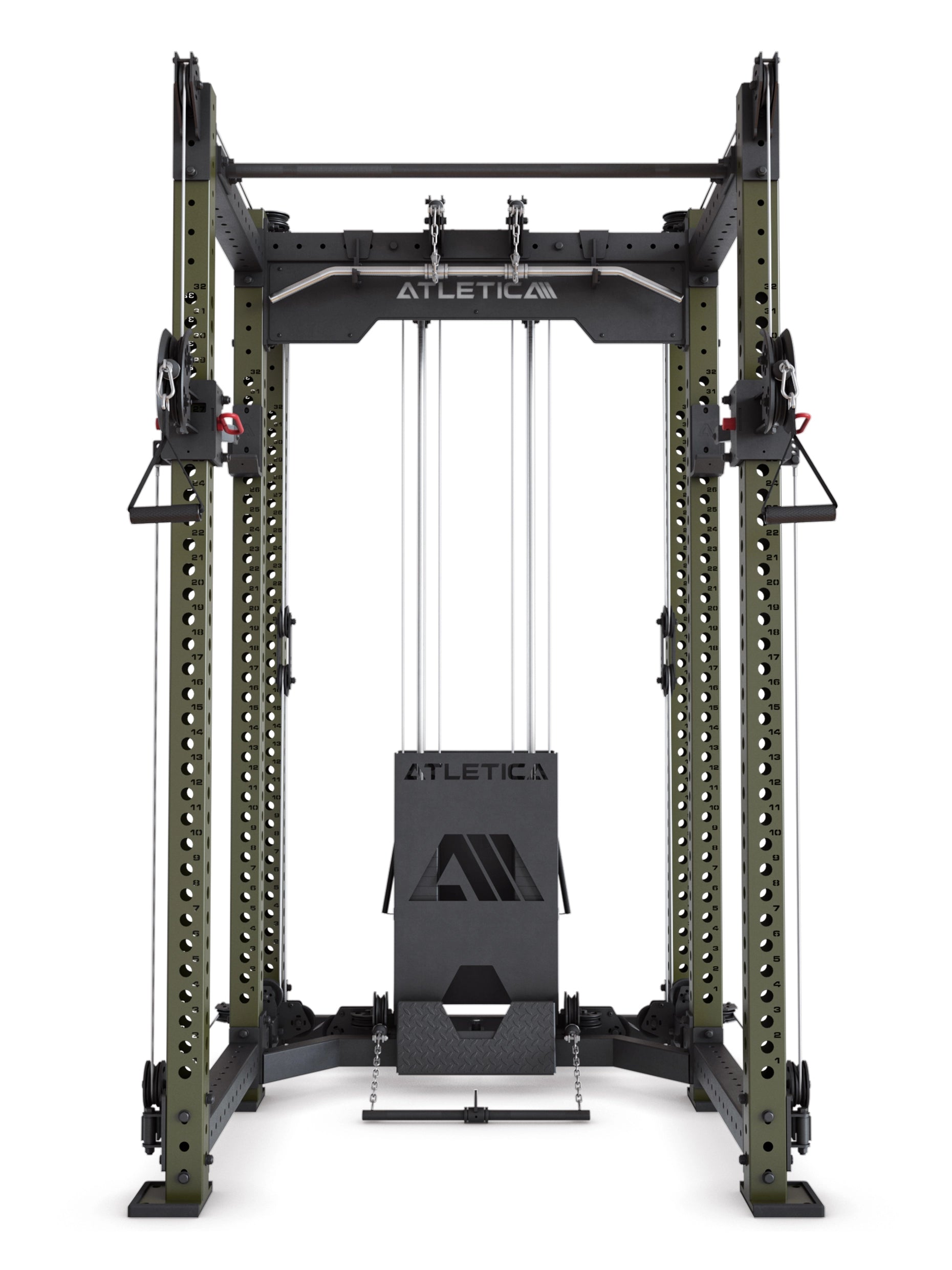 Power Rack R8-Alpha: Squat Rack & Kabelzug | 180kg Steckgewichte für Cable Cross, Latzug, Rudern | Klimmzugstange, J-Hooks | 6-Pfosten 