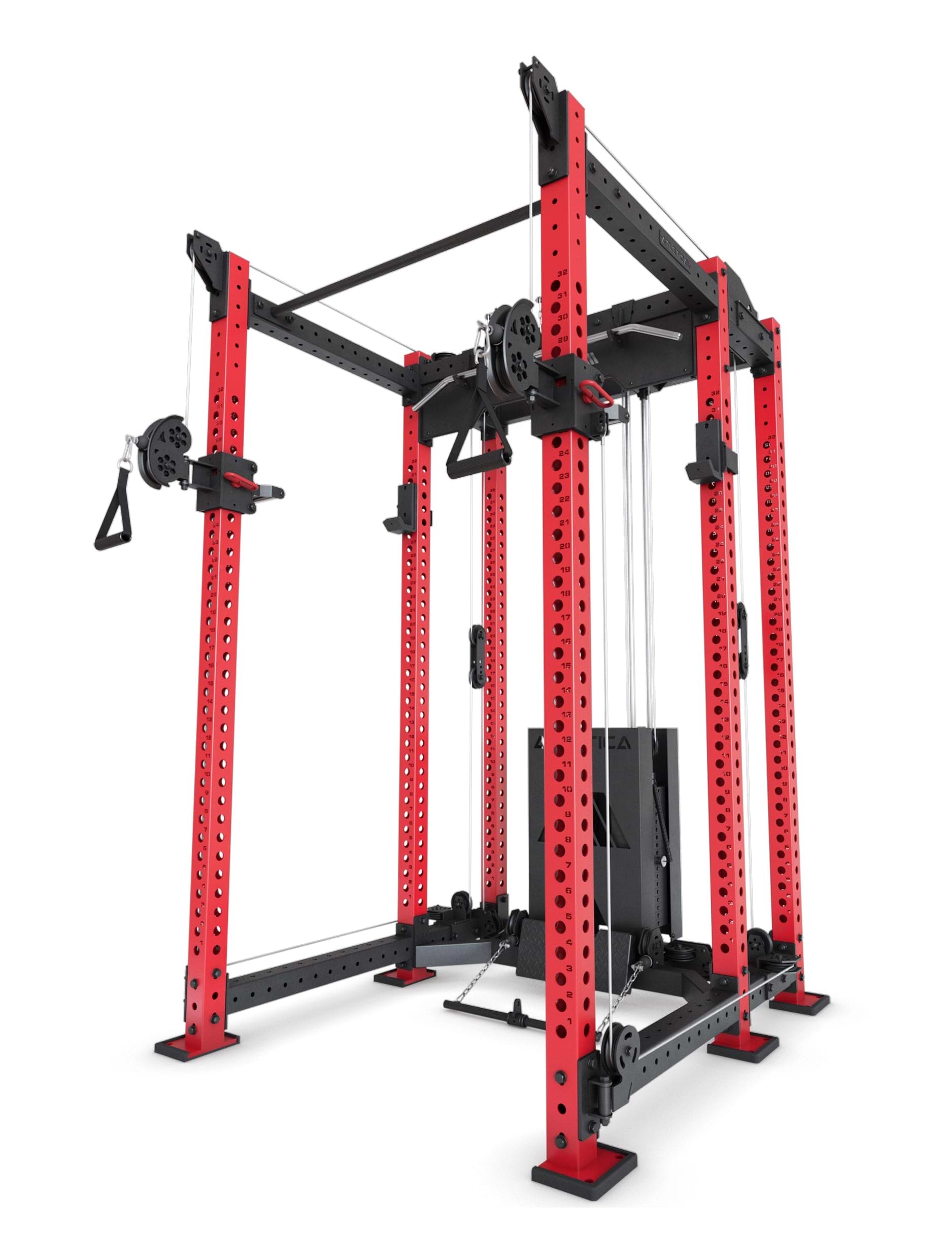 Power Rack R8-Alpha: Squat Rack & Kabelzug | 180kg Steckgewichte für Cable Cross, Latzug, Rudern | Klimmzugstange, J-Hooks | 6-Pfosten 