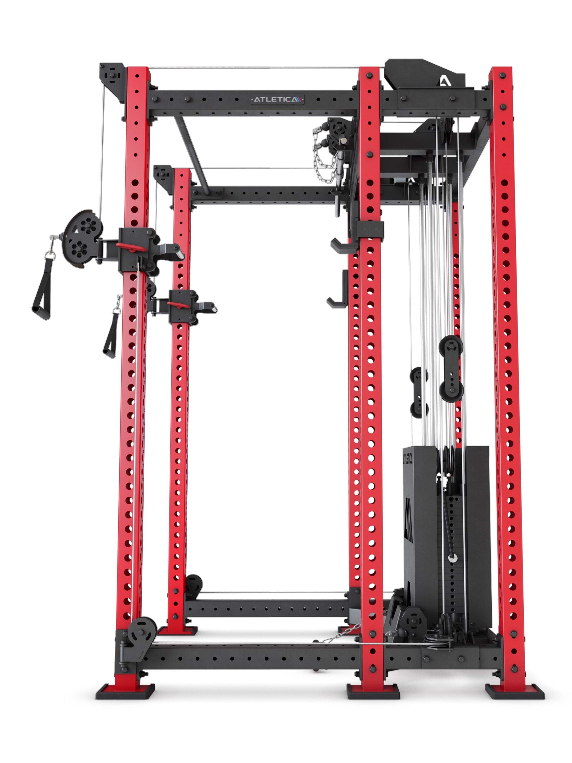 Power Rack R8-Alpha: Squat Rack & Kabelzug | 180kg Steckgewichte für Cable Cross, Latzug, Rudern | Klimmzugstange, J-Hooks | 6-Pfosten 